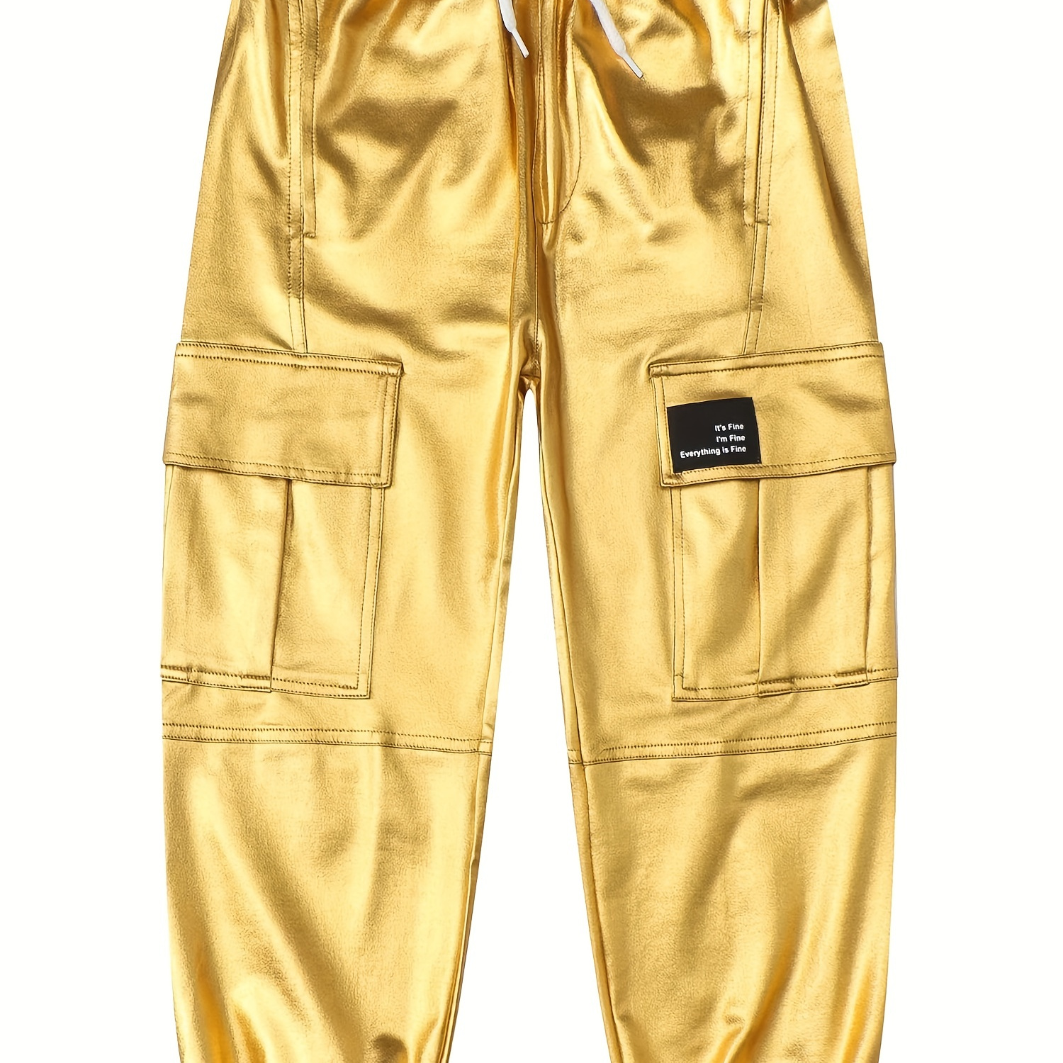 

Boys And Girls Shiny Cargo Pants Street Style Elastic Belt Multi-pocket Fashion Jogger Pants