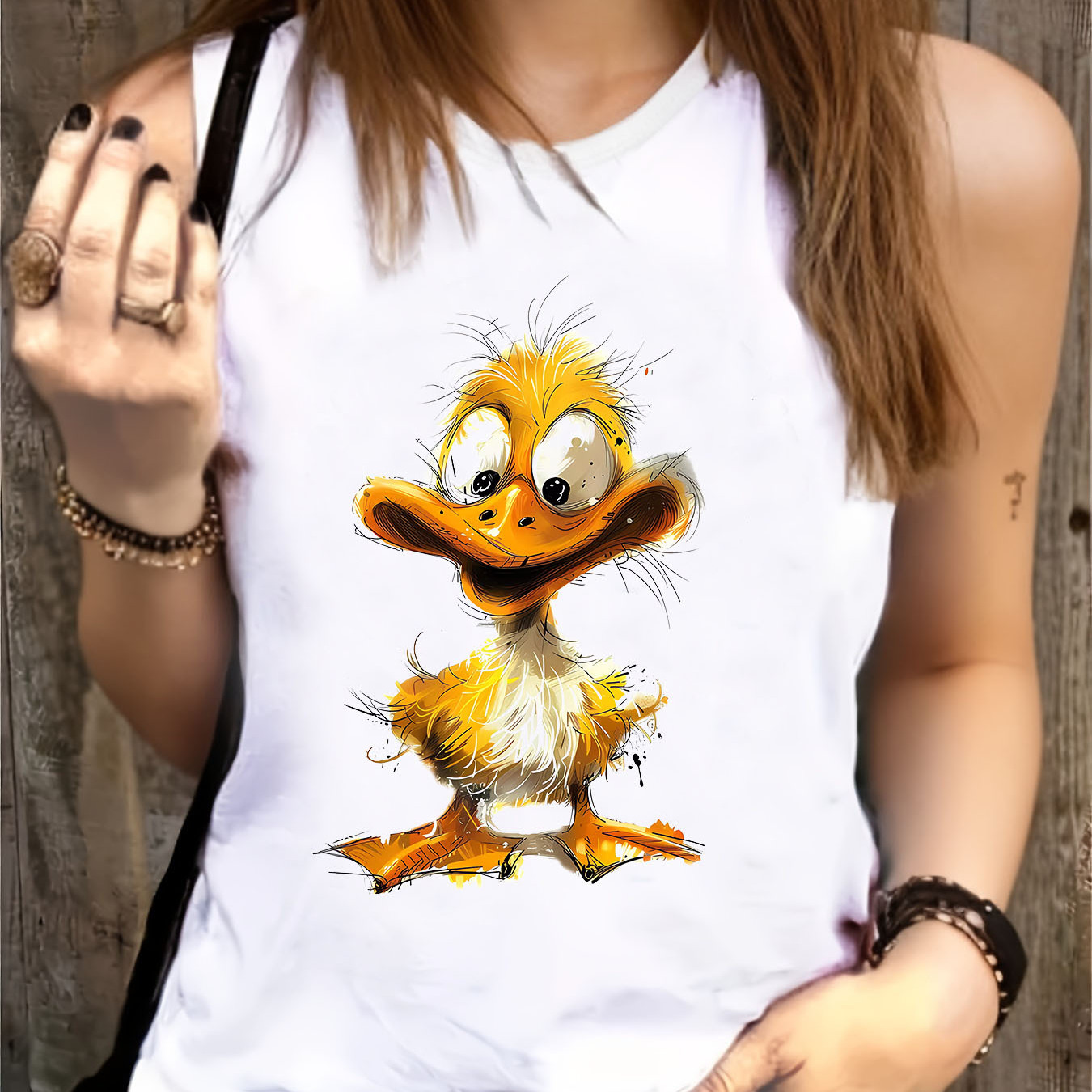 

Cute Duck Print Crew Neck Tank Top, Versatile Sleeveless Tank Top For Summer, Women's Clothing