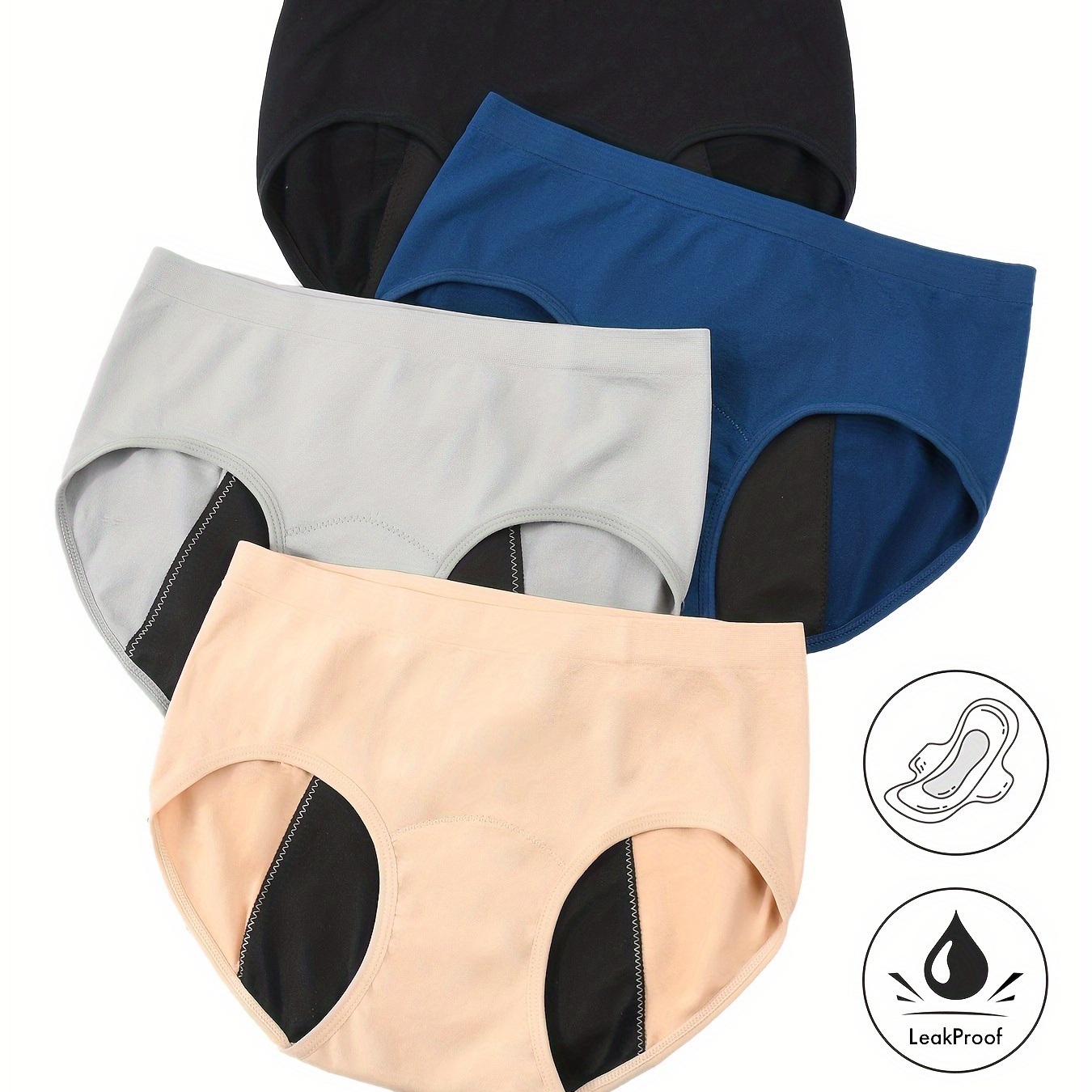

4pcs Menstrual Period Panties, Comfy & Breathable Full-coverange Anti-leak Panties, Women's Lingerie & Underwear