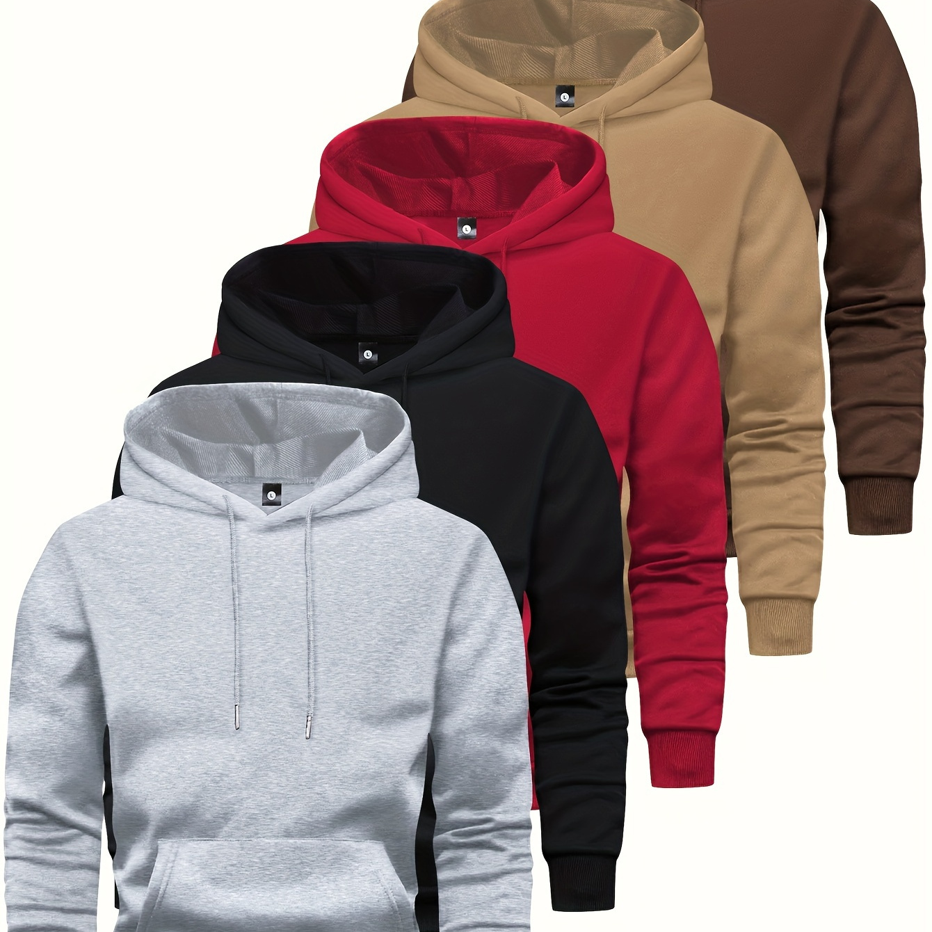 

5pcs Men's Long Sleeve Hoodie Sweater Autumn/winter Solid Color Light Board Hoodie With Drawstring Design And Kangaroo Pockets Men's Casual Sportswear Top