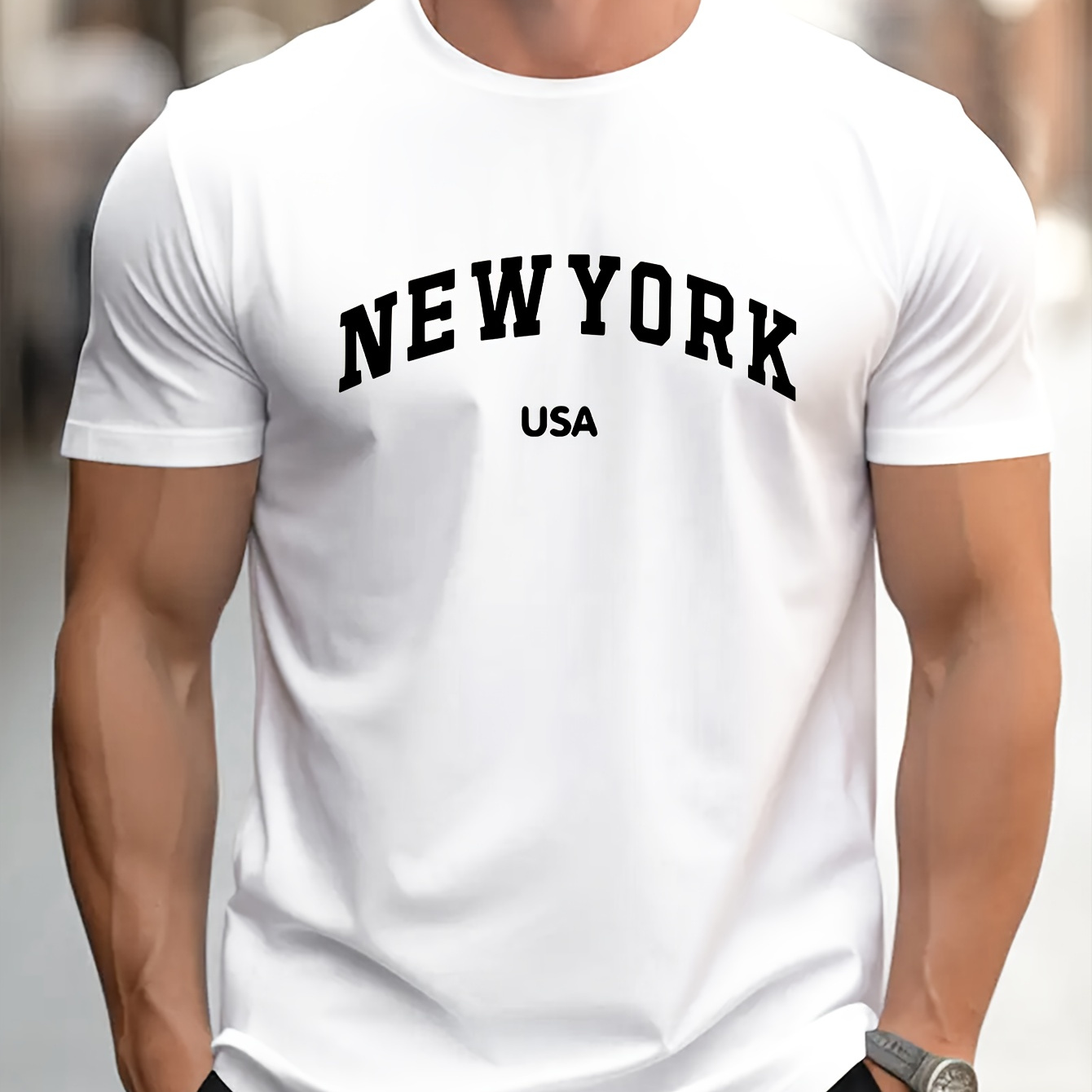 

New York Print Tees For Men, Casual Quick Drying Breathable T-shirt, Short Sleeve T-shirt For Running Training