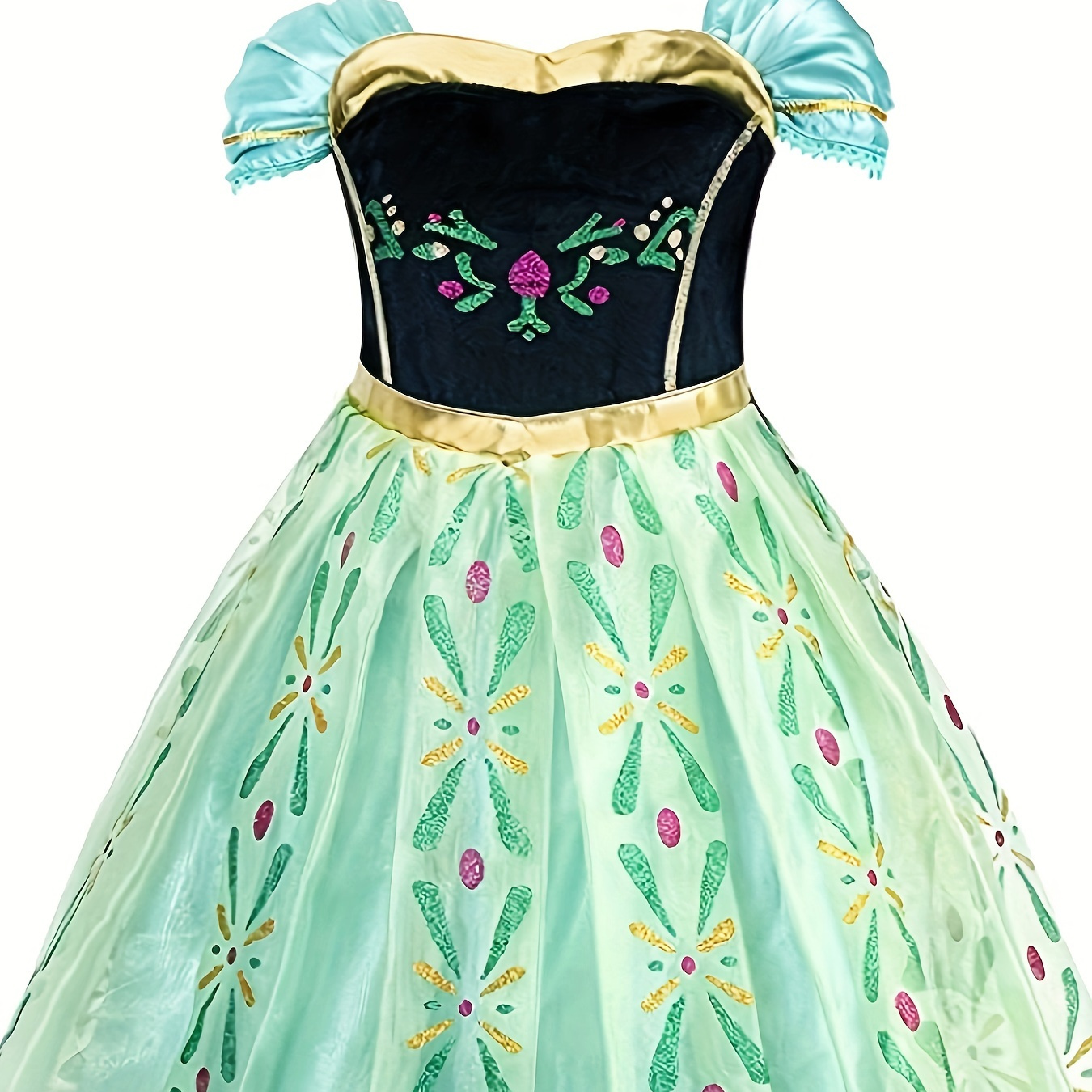 

Classic Green Toddle Girls Princess Dressed-up Party Dress, Embroidered Pattern Spliced Princess Dress For Dance Party Fun