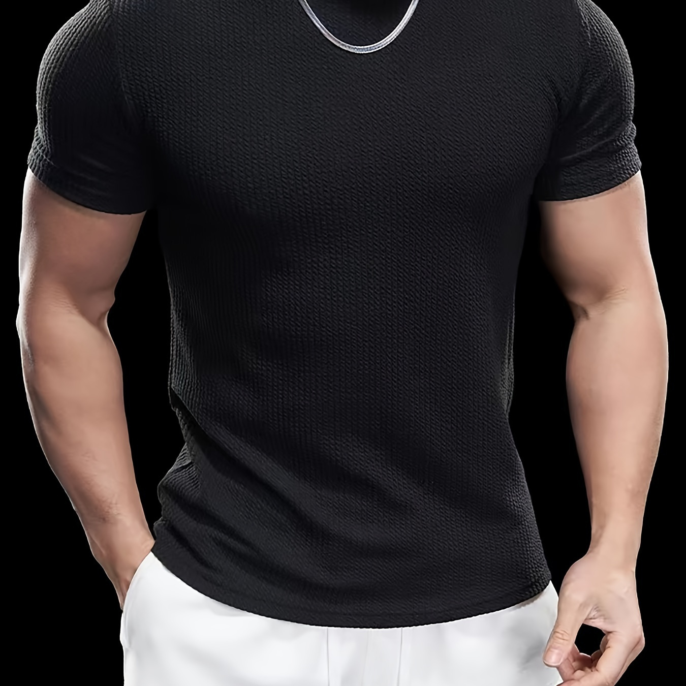 

Men's Solid Rib Knit Crew Neck Short Sleeve T-shirt, Casual And Chic Tops For Summer Daily And Outdoors Wear
