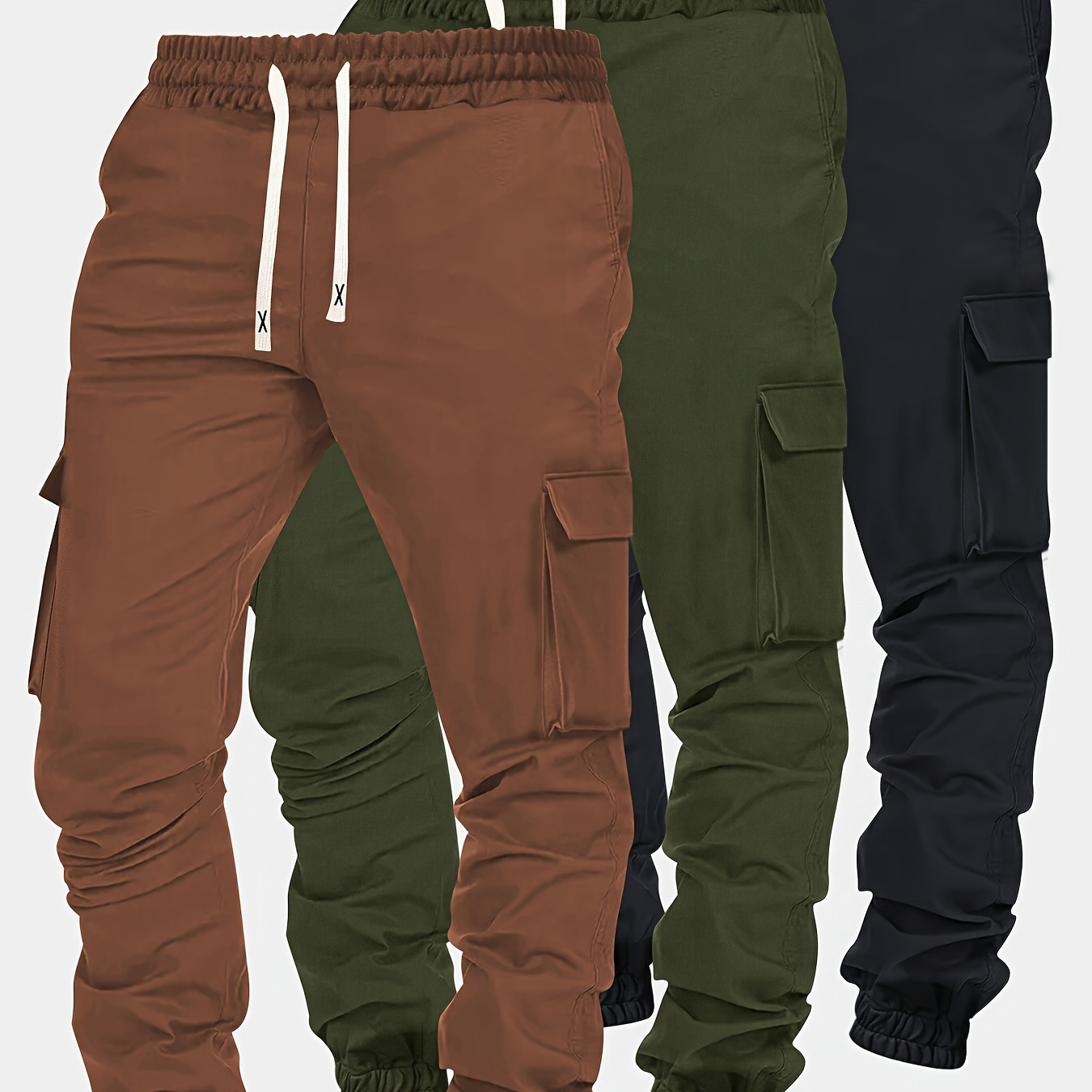 

3 pantalons de de unie hommes, taille élastique, pantalons décontractés élégants l'extérieur, cadeau.