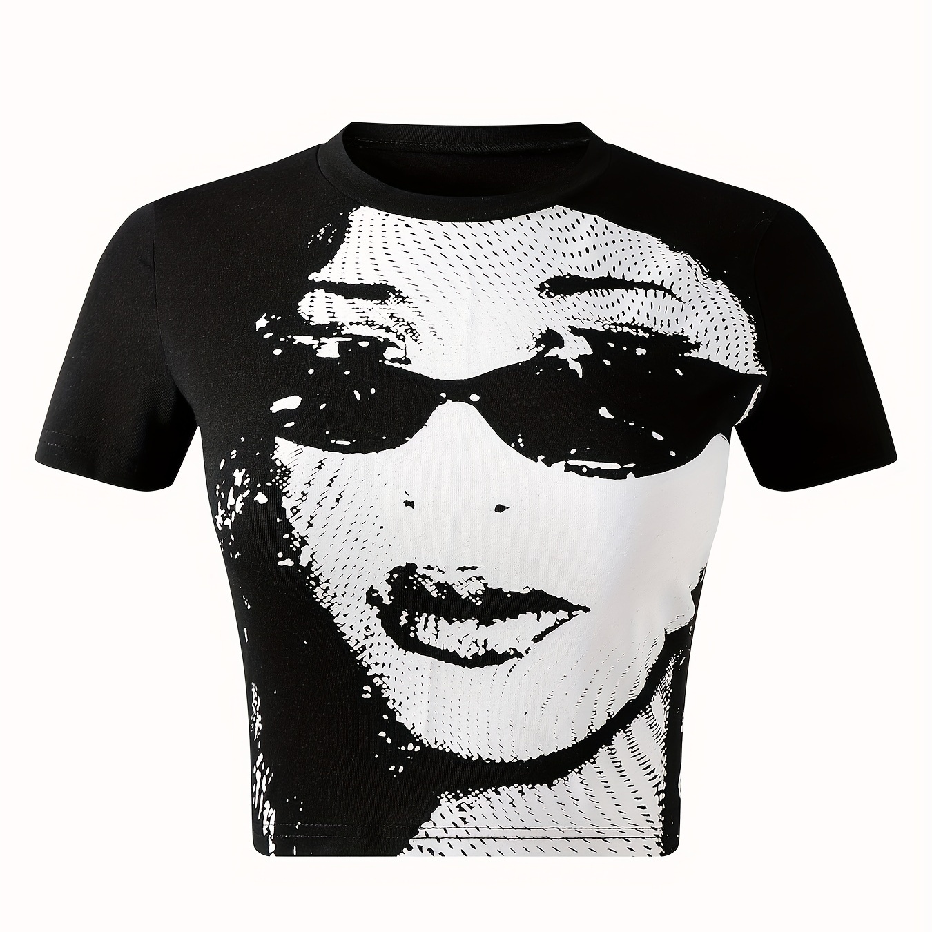 

Y2k Short Sleeve Crop T-shirt, Casual Top For Summer & Spring, Women's Clothing