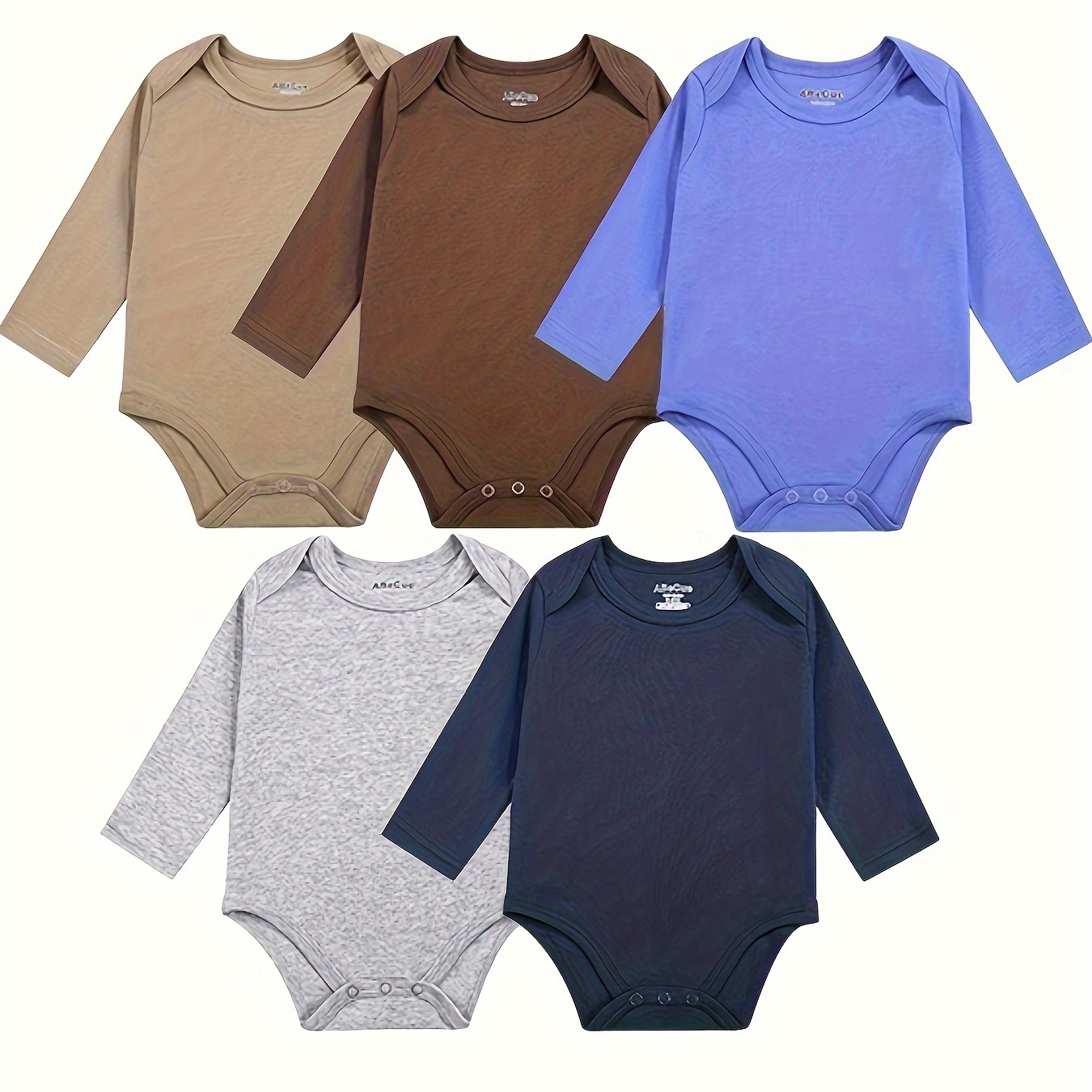 

5pcs Infant's Solid Color Cotton Triangle Bodysuit, Comfy Long Sleeve Onesie, Baby Boy's Clothing, As Gift