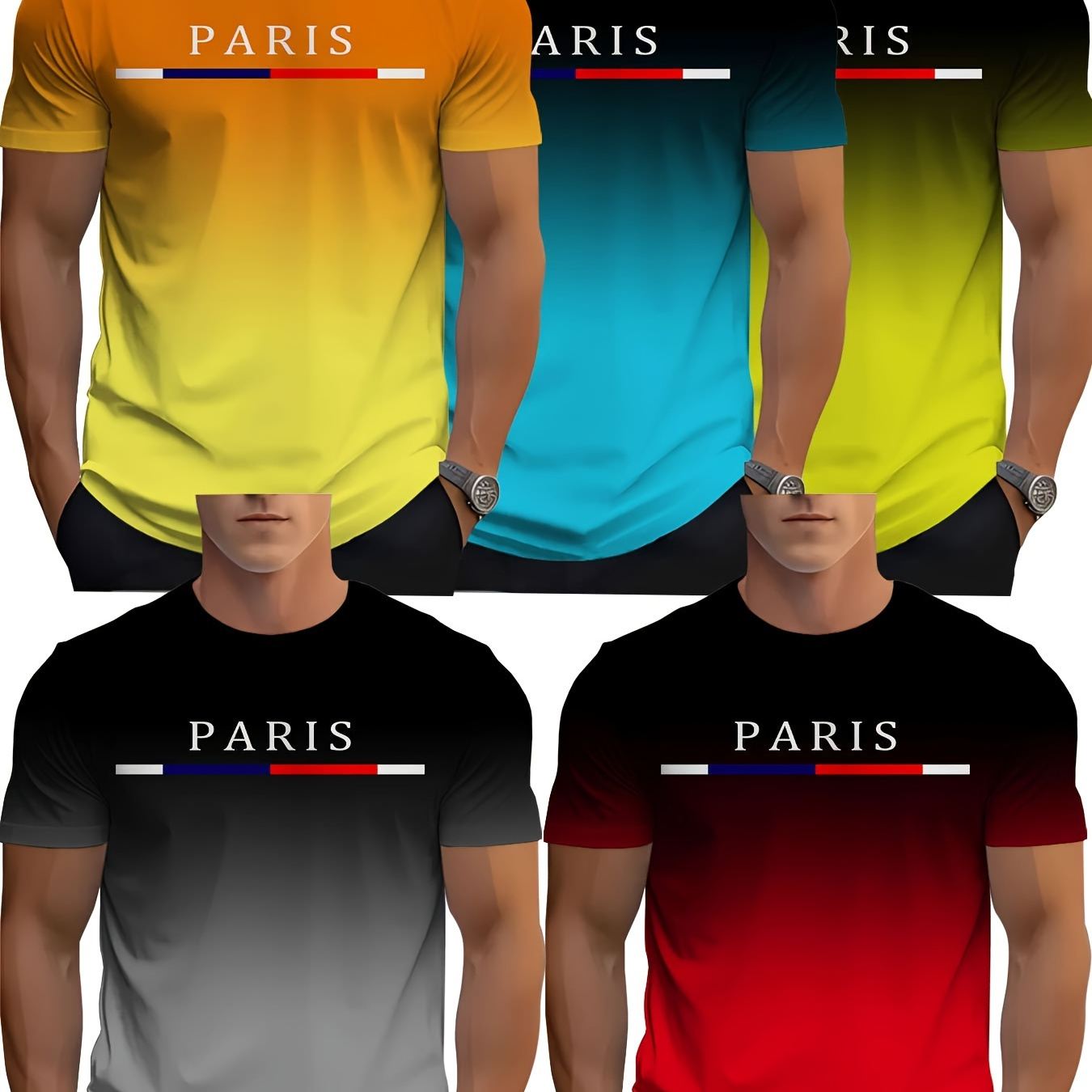 

Men's 5pcs Novelty T-shirt Set - Casual Polyester Crew Neck Tees With , Machine Washable, Polyester Crew Neck Tees