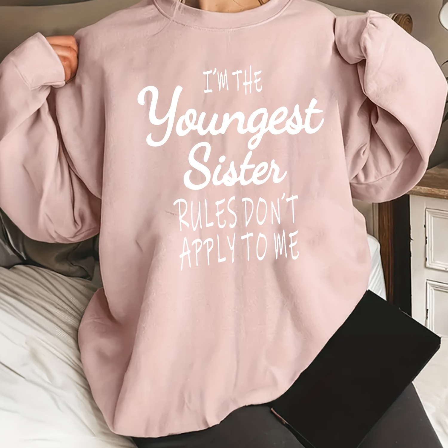 

Sister Letter Print Sweatshirt, Crew Neck Casual Sweatshirt For Fall & Spring, Women's Clothing