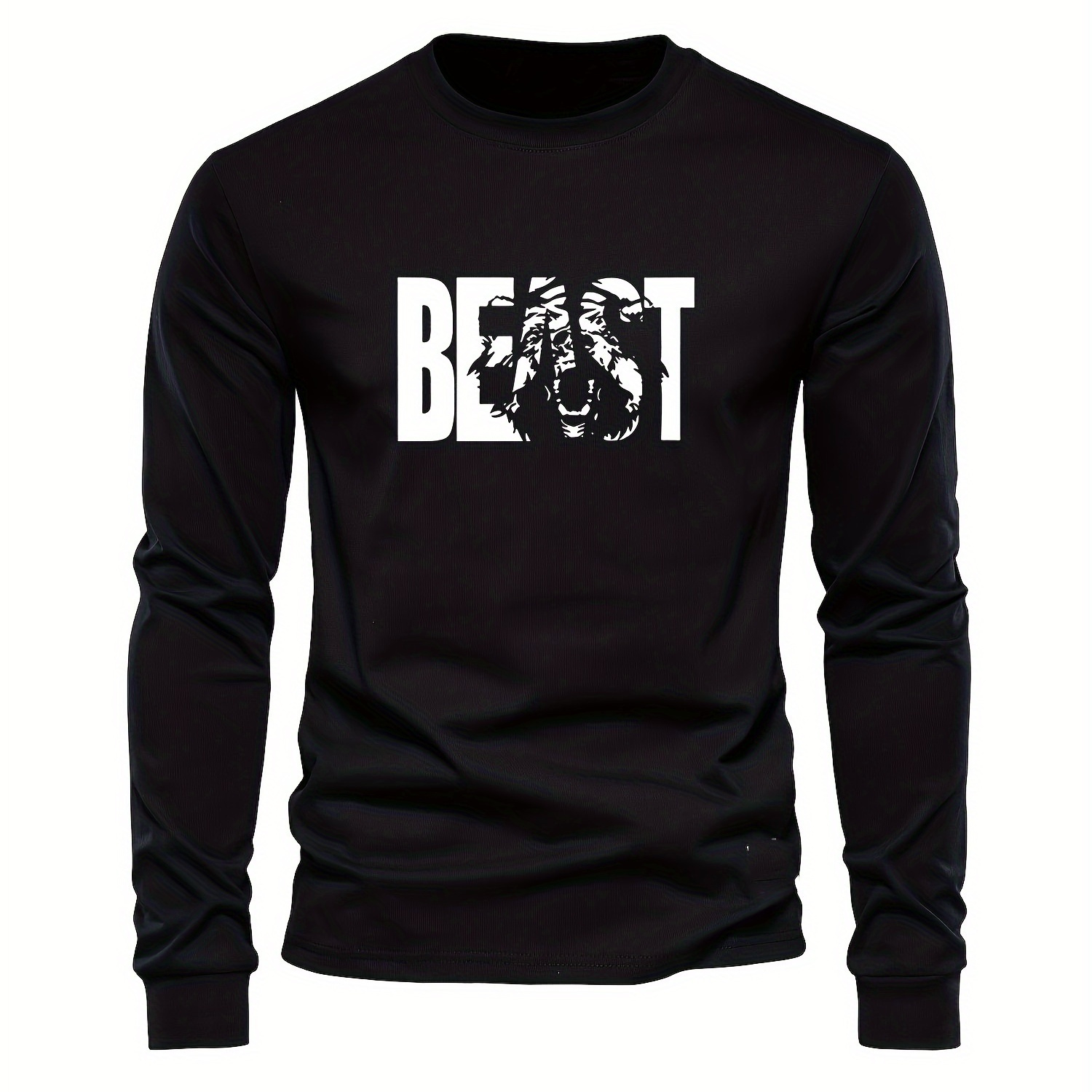 

Boys' Wool Long Sleeve T-shirt With Goat & Letter Design - Stretchy, Machine Washable, Casual Round Neck Top For Fall/winter