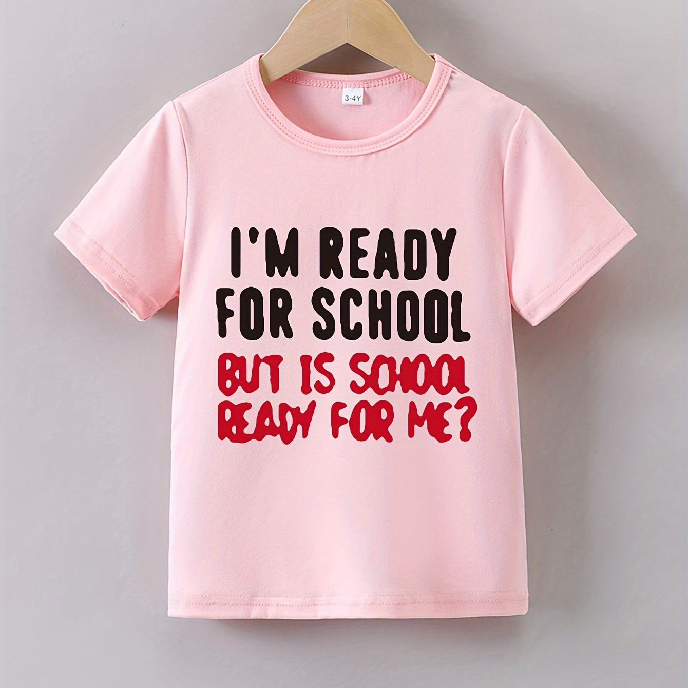 

I'm Ready For School But Is School Ready For Me Print Boy's Summer Casual Comfy Crew Neck Short Sleeve T-shirt, Lightweight And Versatile Clothing For Everyday Wear