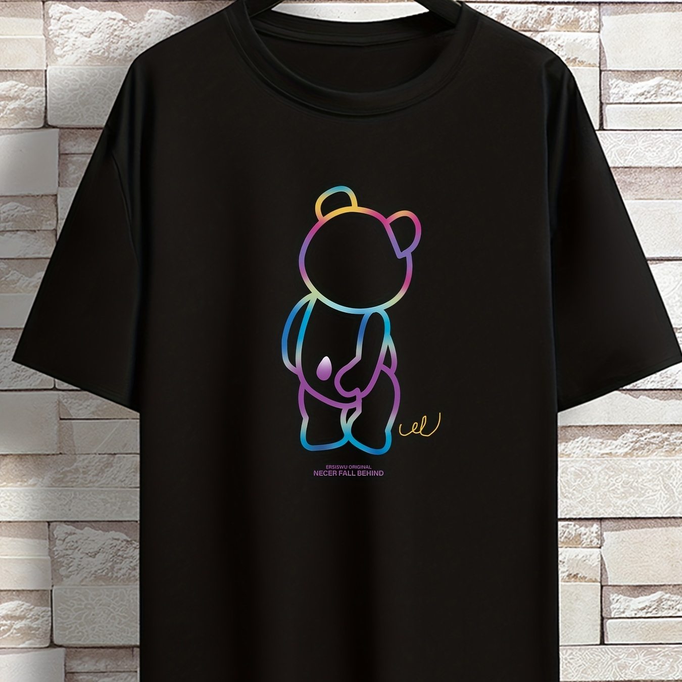 

Plus Size Men's Casual Graphic Tees For Summer, "colorful Bear" Print Crew Neck Oversized T-shirts, Trendy Chic Outfit Men's Clothings
