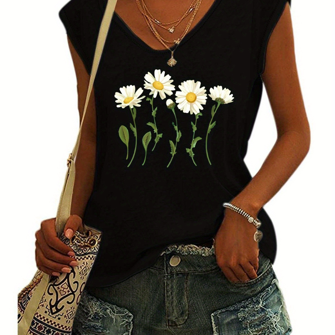 

Floral Print Tank Top, Sleeveless Casual Top For Summer & Spring, Women's Clothing