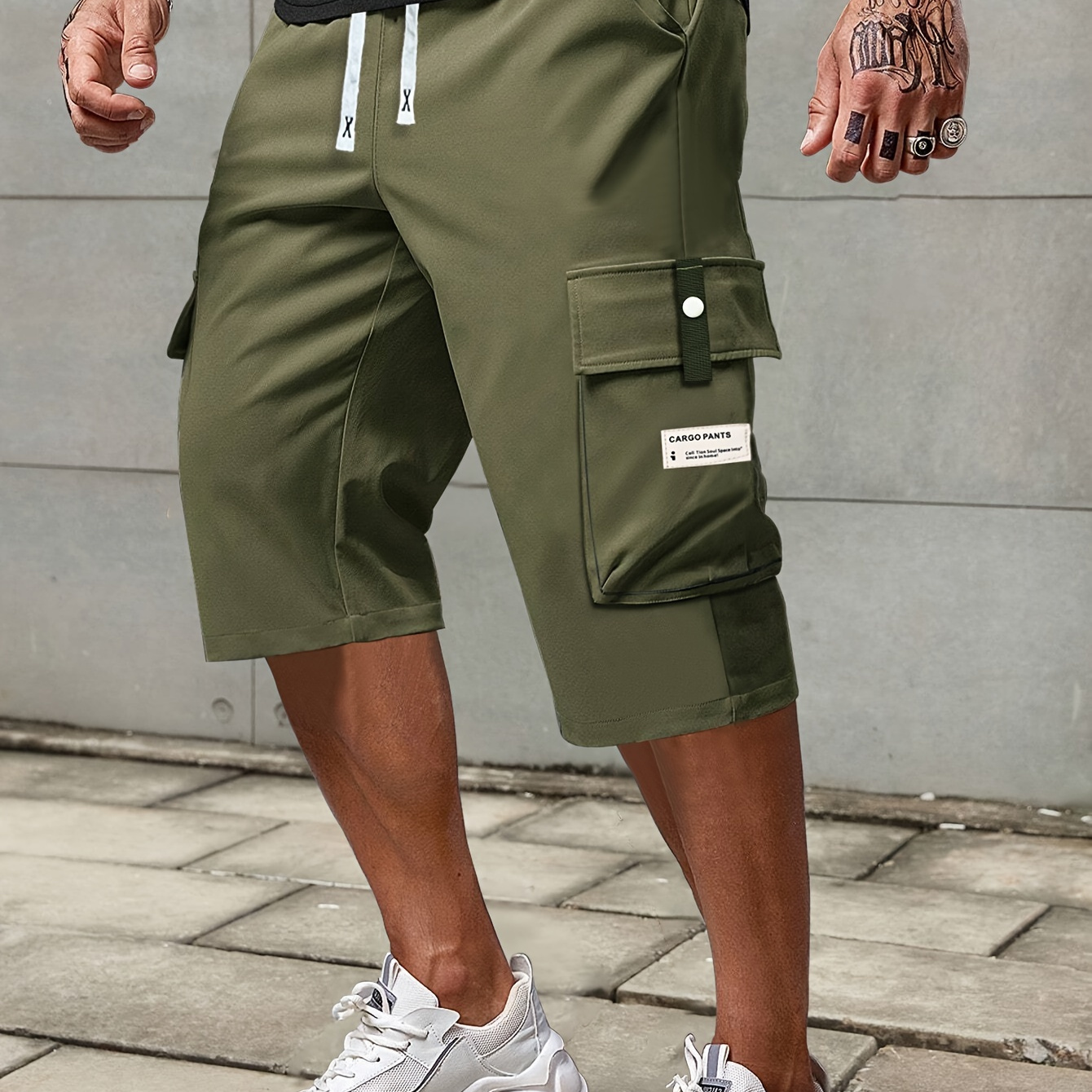 

Men's Solid Cargo Shorts With Multi Pockets, Casual Drawstring Shorts For Summer