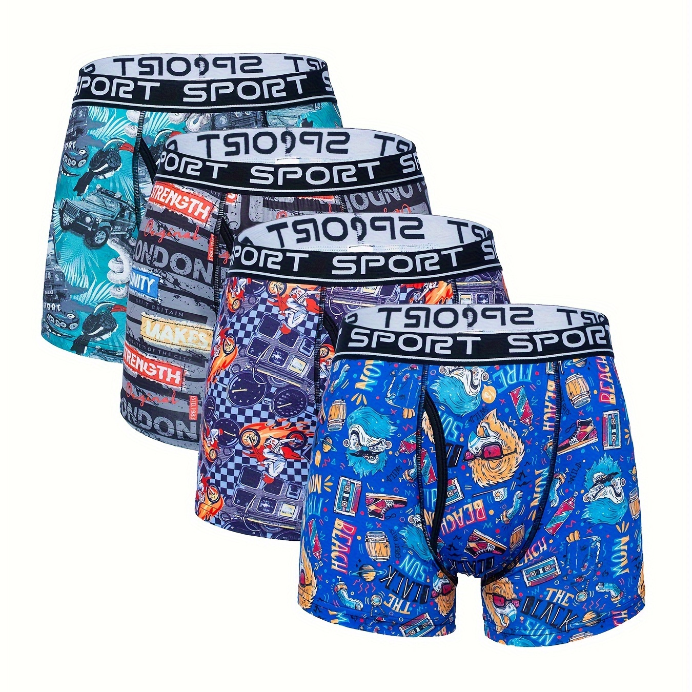 

4pcs Fashion Men's Underwear Set Trendy Letter Pattern Printed Comfy Men's Boxers Briefs Set