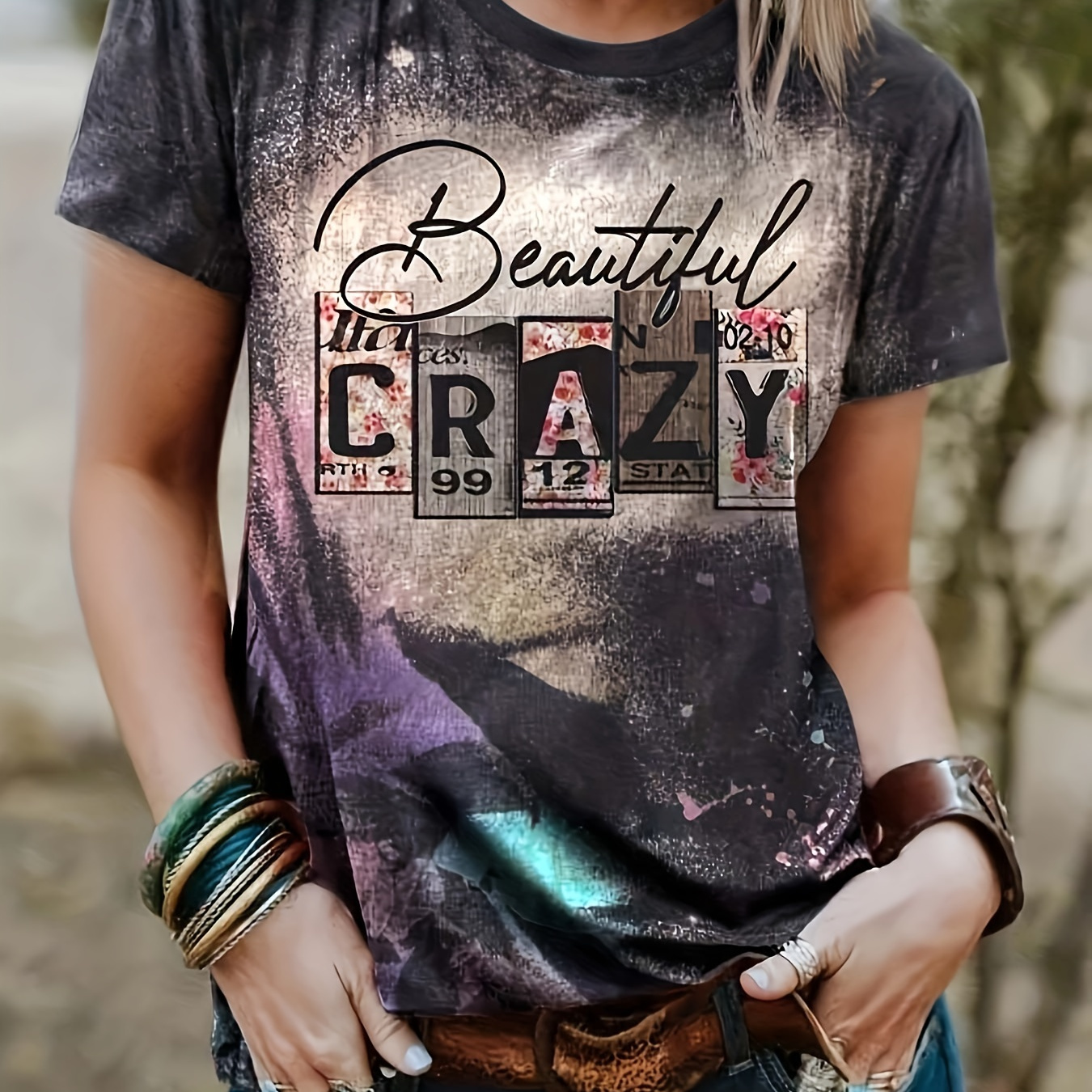 

Letter Neck T-shirt, Casual Short Sleeve T-shirt For , Women's Clothing