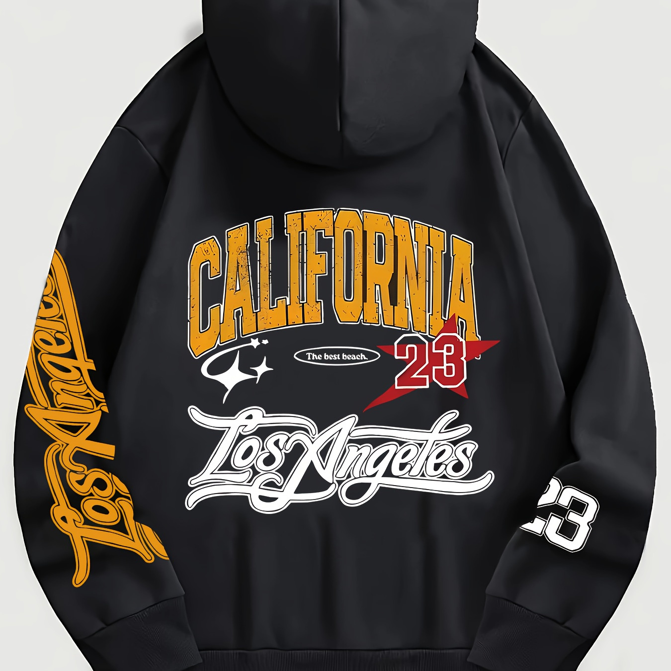 

California Sweatshirt With Drawstring, Casual Polyester Hooded Sweatshirt With Alphabet Pattern, Knit Fabric, Unisex Pullover