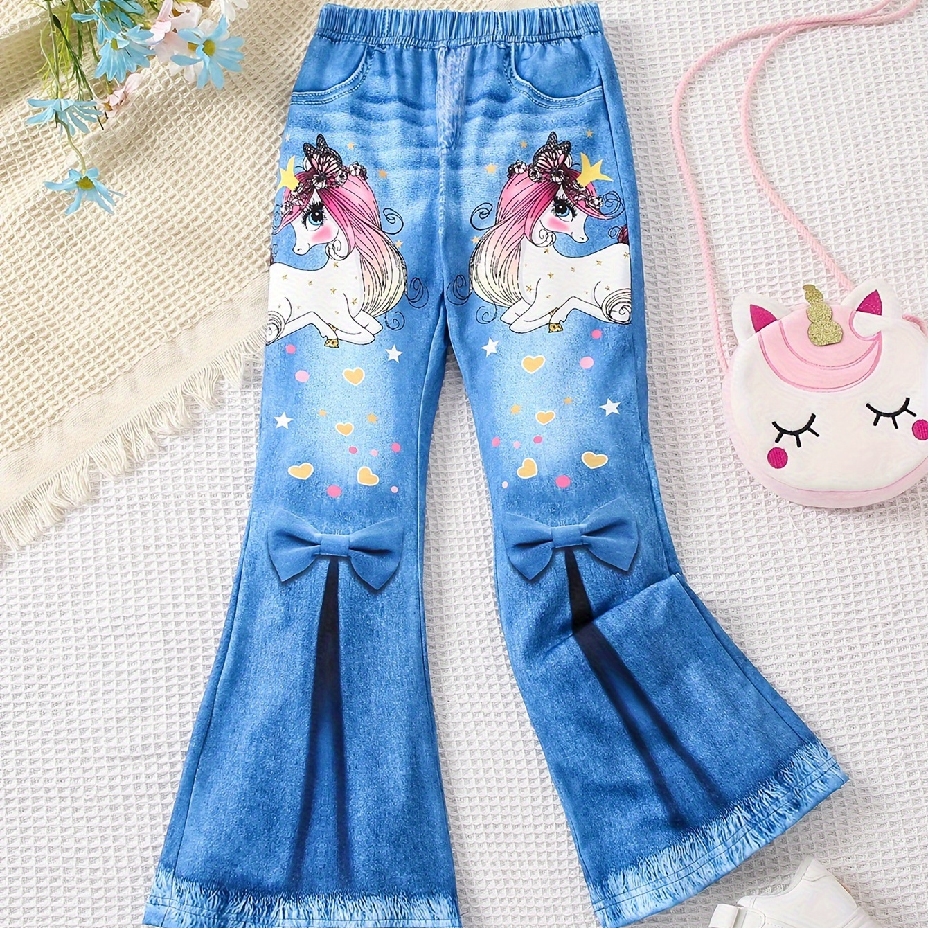 

Kid/ Teen Bows & Unicorn Pattern Imitation Pants For ,