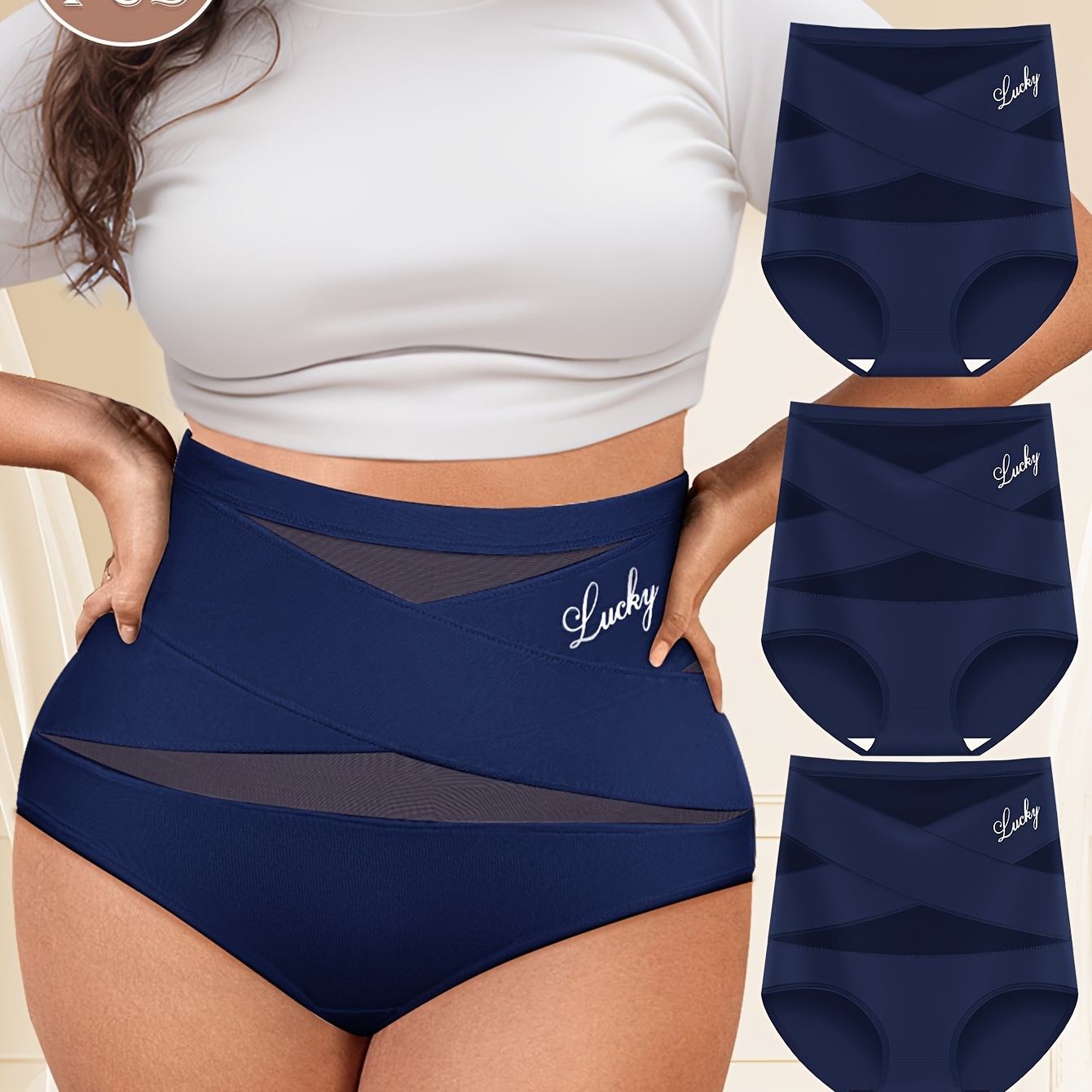 

3pcs Women's Plus Size High Waist Triangle Panties, Design, Soft, Comfortable