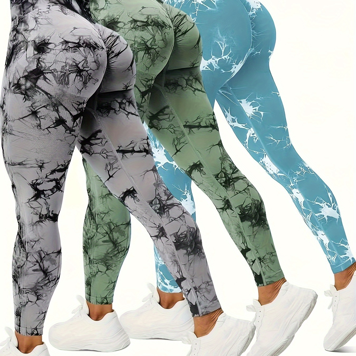 

3pcs Tie Dye Yoga Pants, High Stretch Sports Running Workout Leggings, Women's Activewear