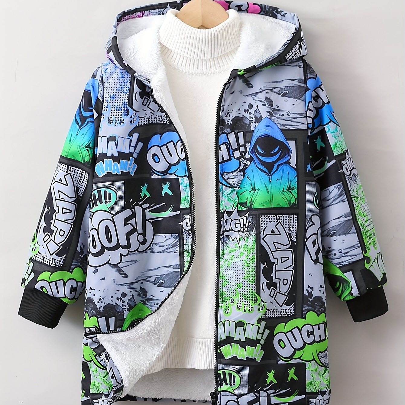 

Boys Pattern Fleece Lined Hooded , Long Sleeve , Boys Clothes