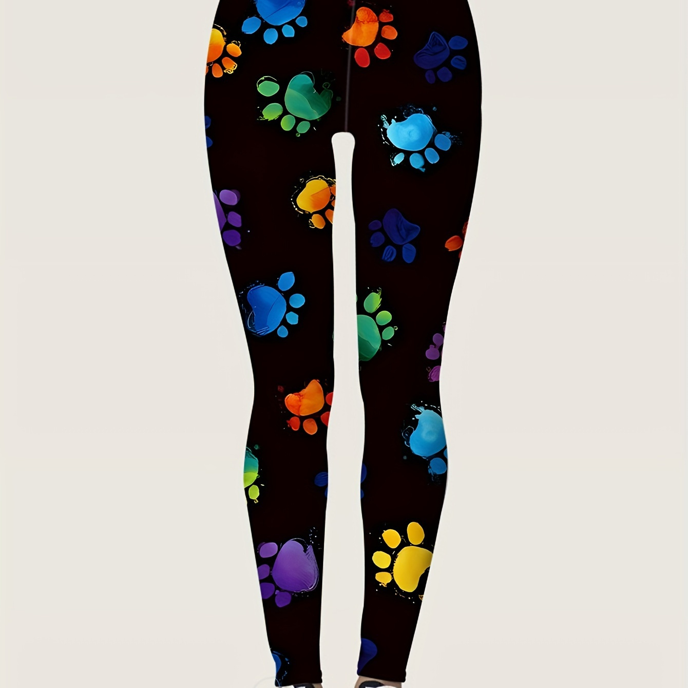 

Women's Colorful Animal Paw Print Ombre Leggings - Casual Knit Fabric Polyester Blend (90% Polyester, 10% Elastane) Stretchy Jegging For Spring/summer/fall