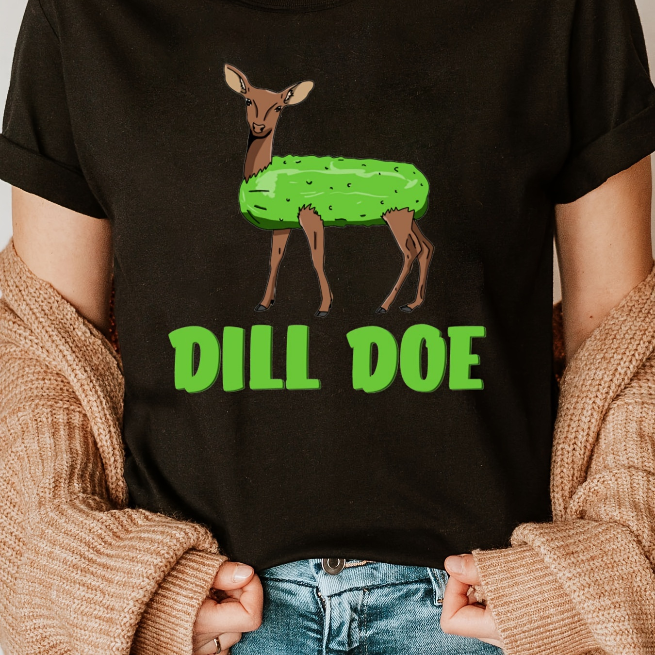 

Deer Print Crew Neck T-shirt, Casual Short Sleeve T-shirt For Spring & Summer, Women's Clothing