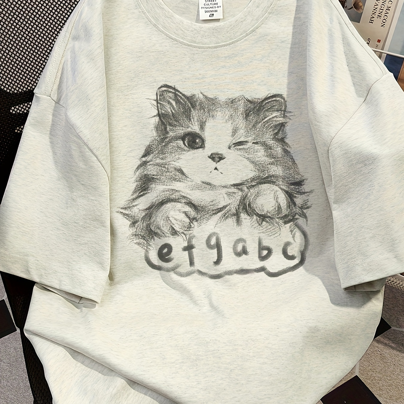 

Cat Print Crew Neck T-shirt, Casual Short Sleeve T-shirt For Spring & Summer, Women's Clothing