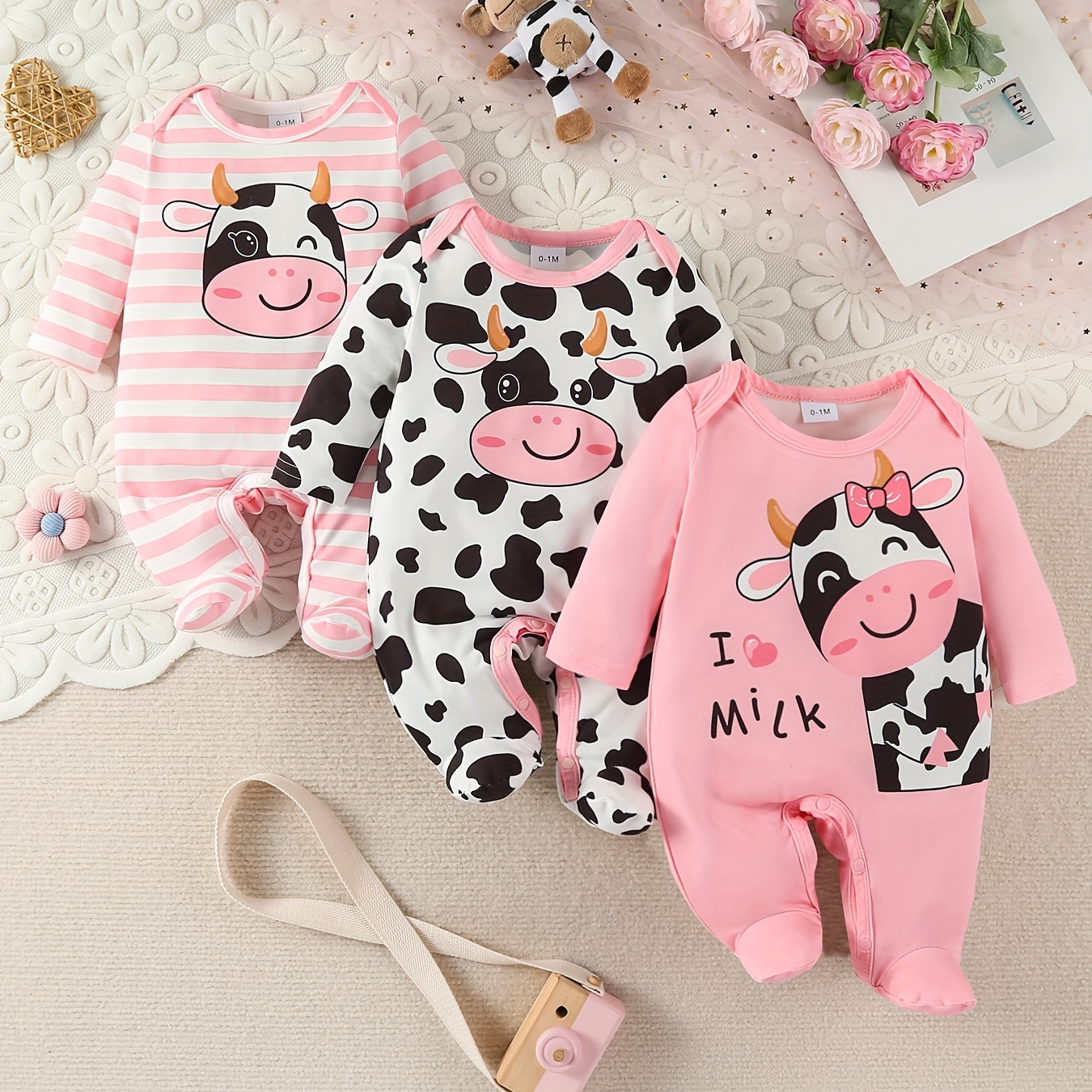 

3pcs 's Long Sleeve Footie, Toddler & Infant 's Footed For Fall