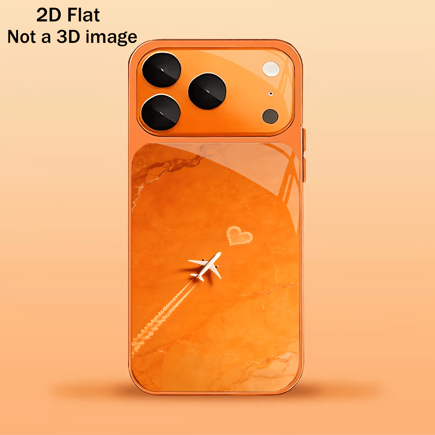 TEMU Handyhülle - 2D Flache Orange Unterseite Flugzeug Herz Muster, Orange Glas Handyhülle, Passend für iPhone 17/17Pro/17Air,