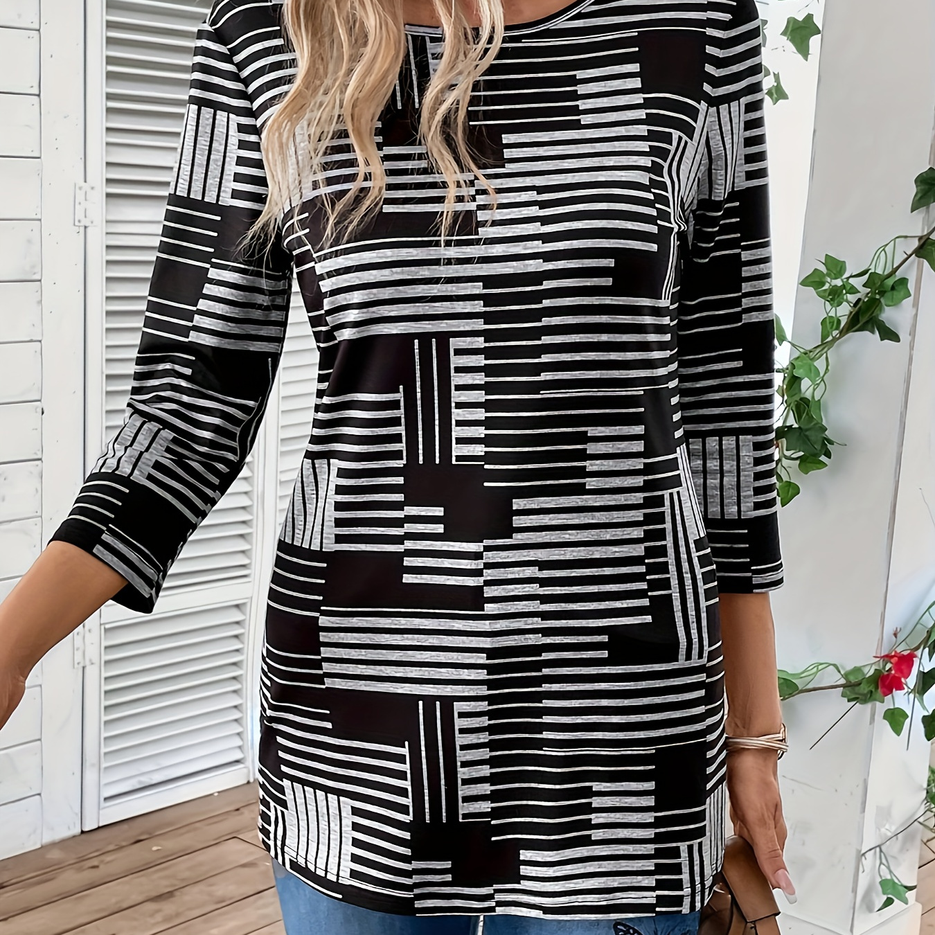 

's Striped T- 3/4 Sleeves - , , Washable - For Fall &