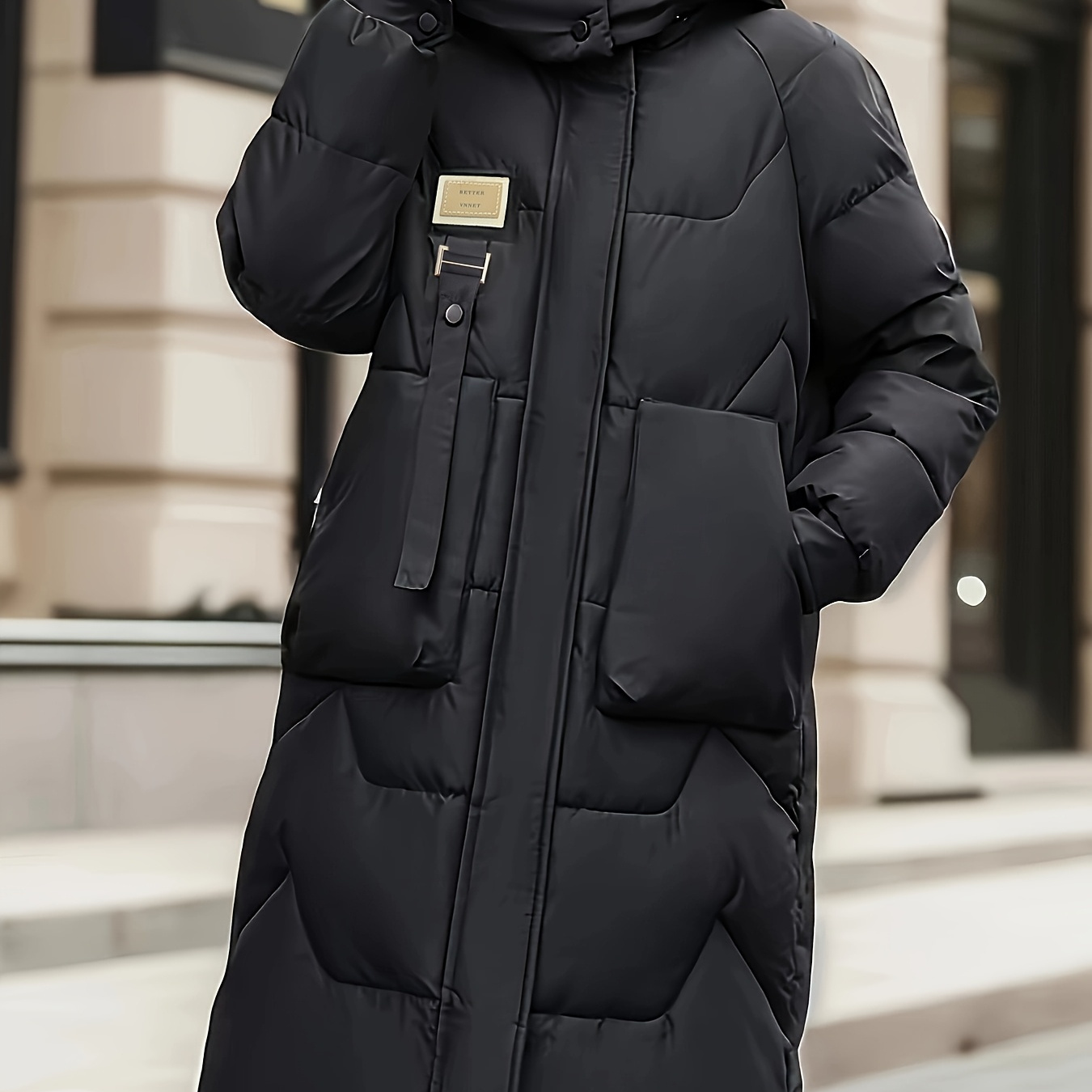 

[lightweight Design] Women' Green Long Winter Coat - Warm Casual Padded Jacket With Zipper, Hood, And Multiple Pockets For , Winter Jacket