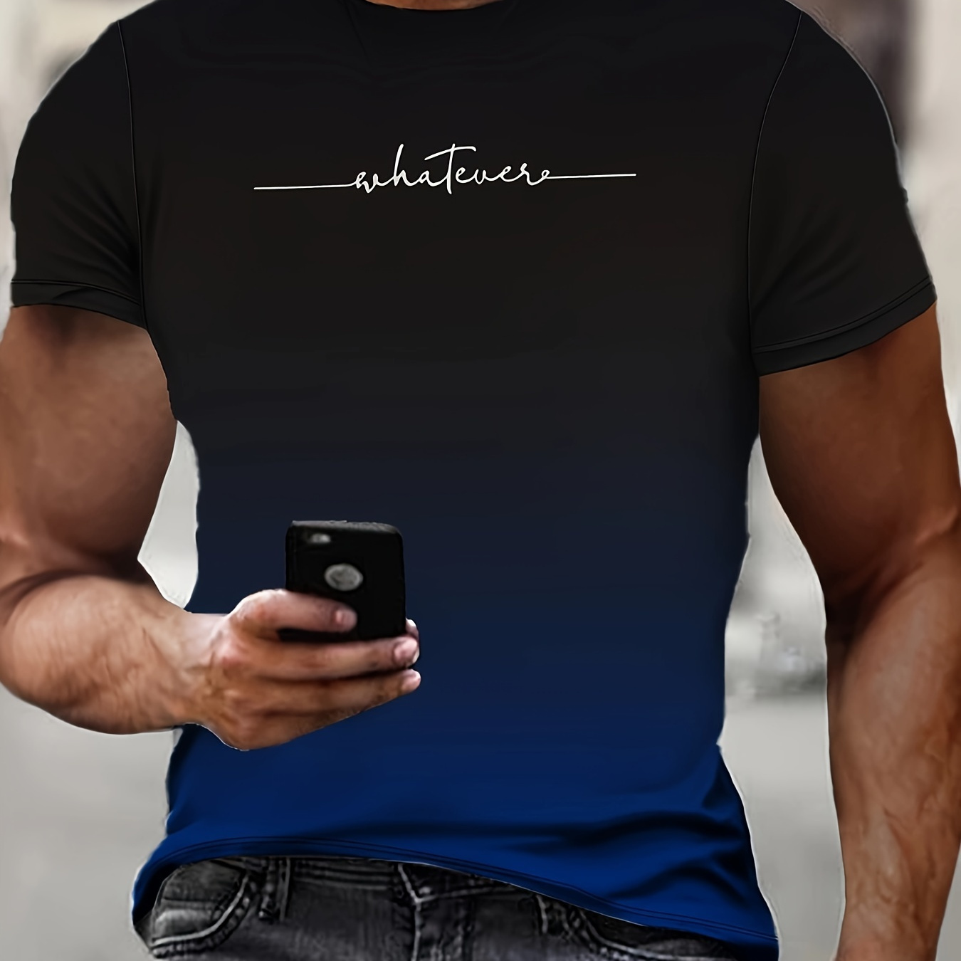 

T-shirt décontracté pour homme au col rond avec design gradient bleu imprimé en 3D | Mélange de polyester et de spandex | Tissu tricoté d'été avec légère élasticité | Tee régulier avec graphisme HD