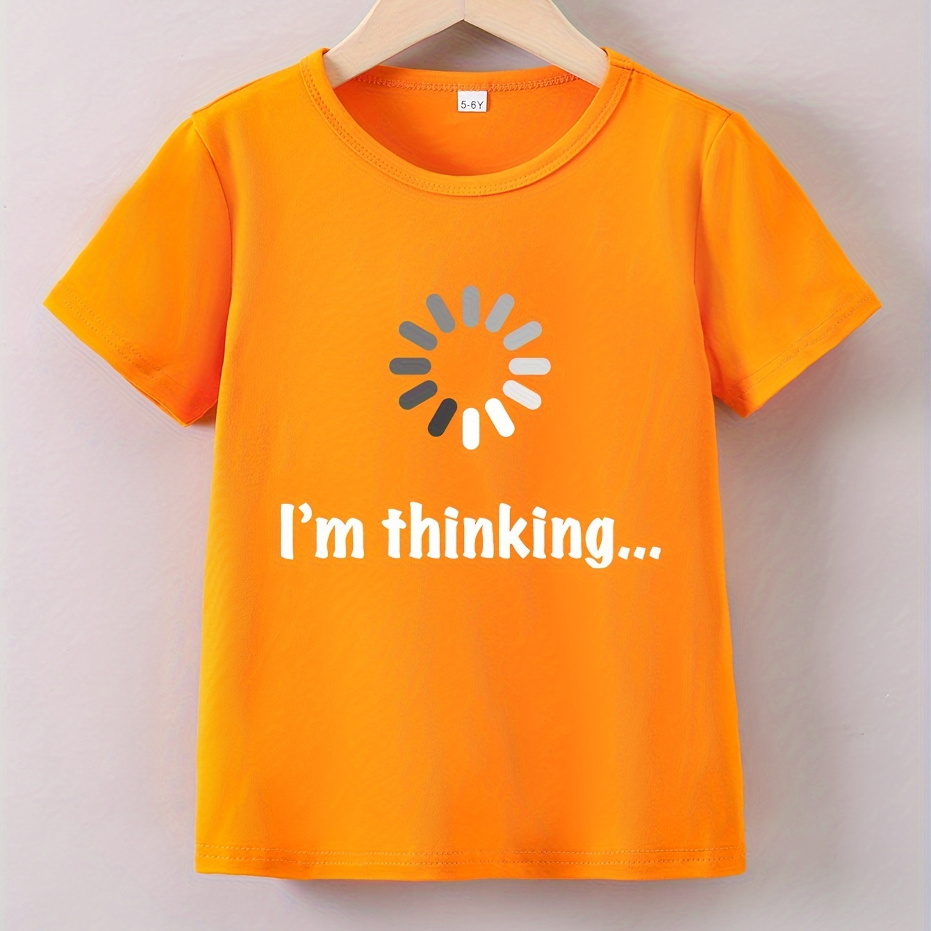 

Girls' Summer Cartoon 'i'm Thinking...' Print T-shirt - Casual, Stretchy Polyester , Round Neck, Non-transparent