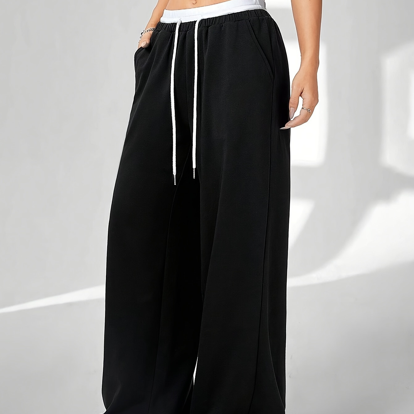 

Pantalons de survêtement élégants en - unie, Taille élastique, Poches, Tissu tricoté, Adulte, /hiver