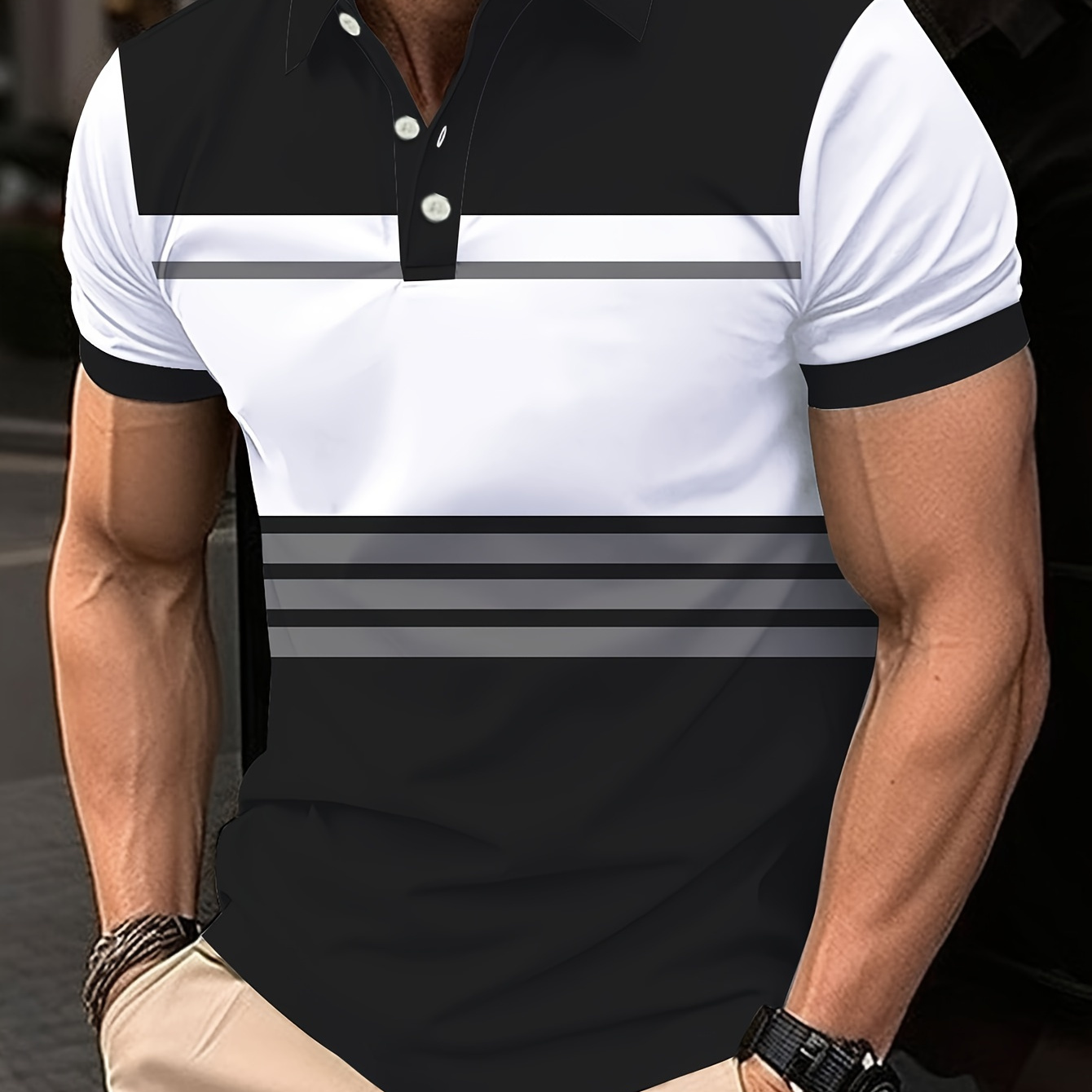 

Men' Striped Shirt, Casual Short Sleeve Golf Shirt, Fit For Summer Sport & Casual