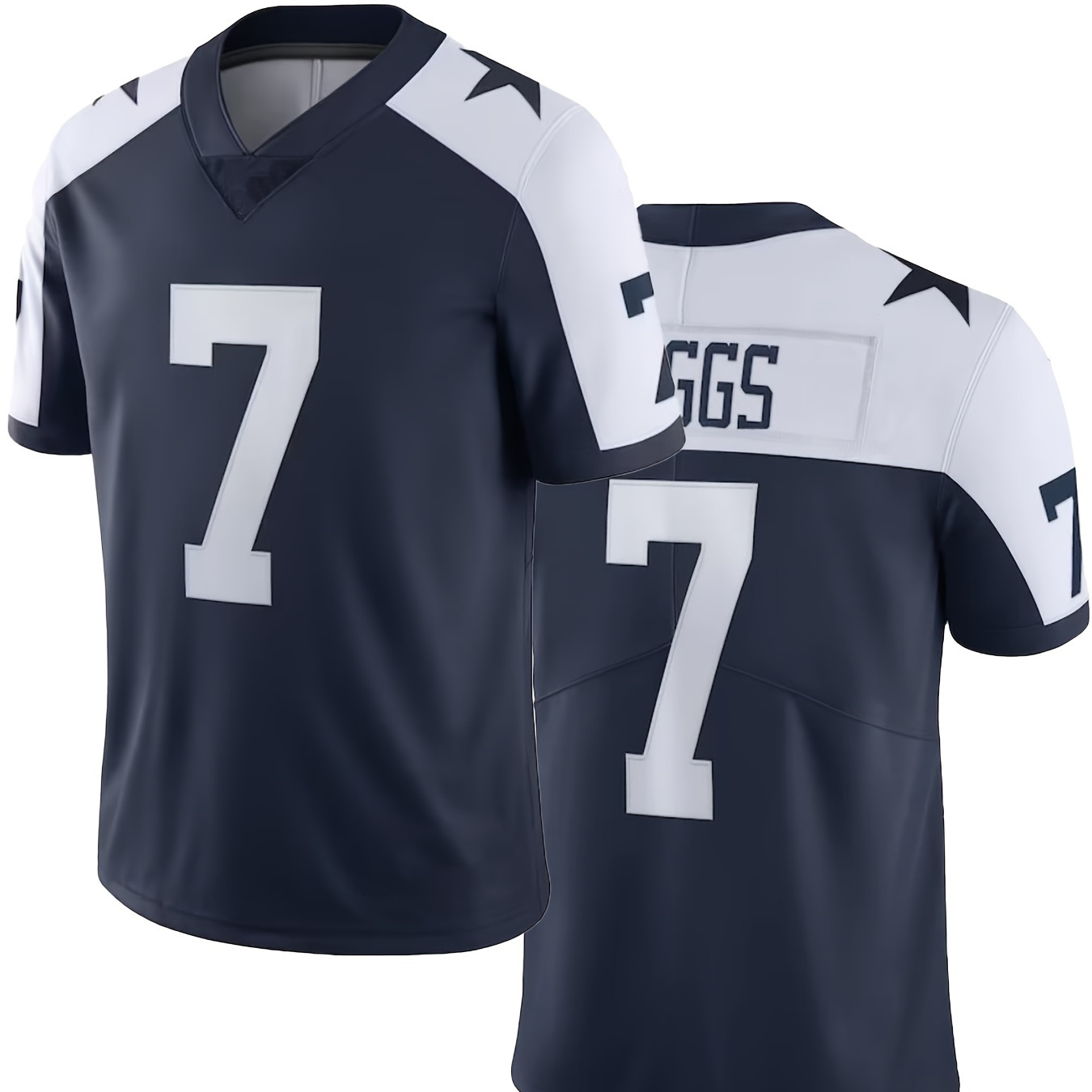 Men's #7 Blue American Football Jersey : Classic Embroidery Stitching Breathable Rugby Sports Uniform For Training Competition