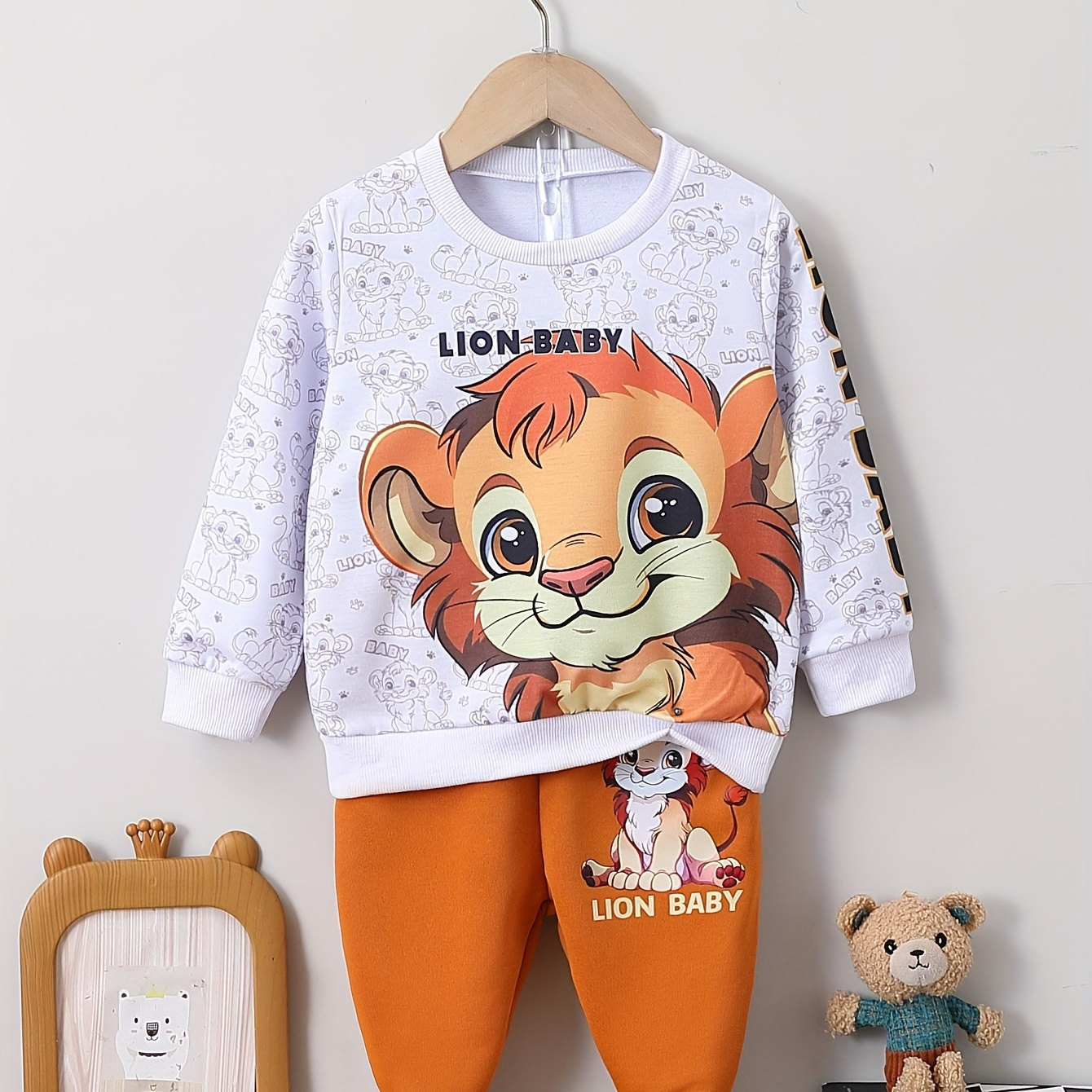 

Adorable Baby Little Lion Print Outfits, 2pcs Sweatshirt Trousers Toddler Baby Clothes Set