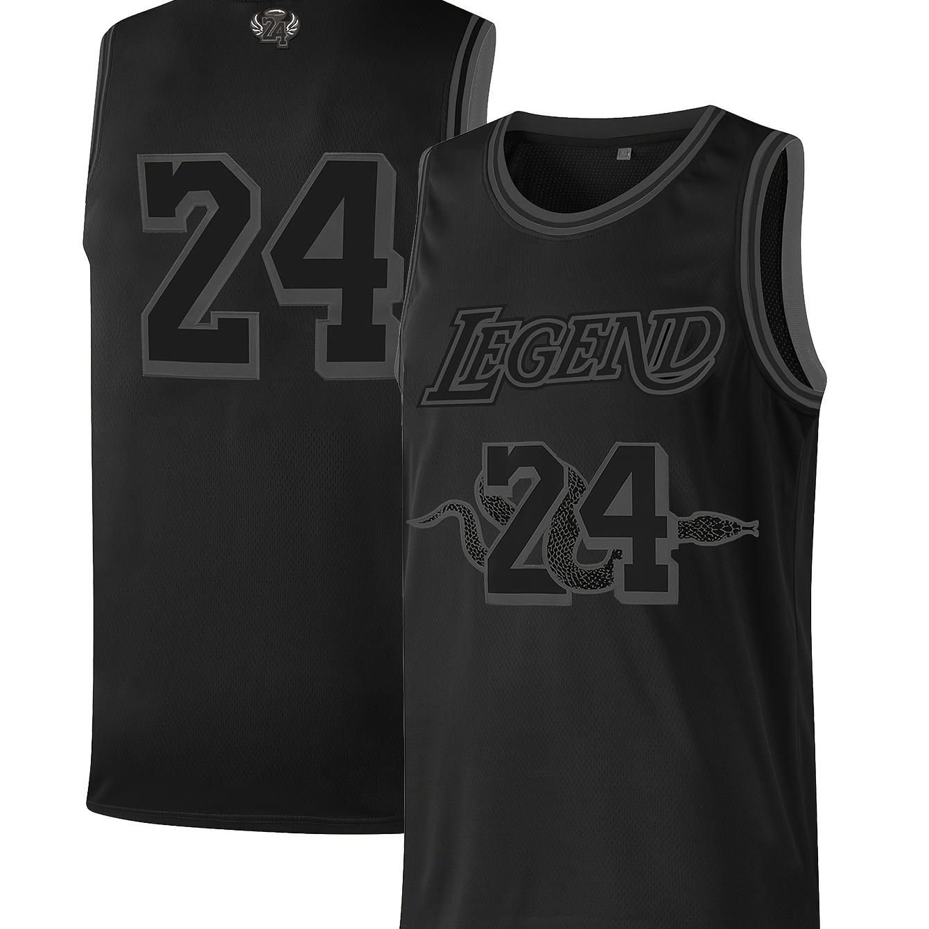 

Men's All Black Basketball Suit # 24 Classic Retro Embroidered Sleeveless Sweatwicking And Breathable Tank Top Basketball Suit