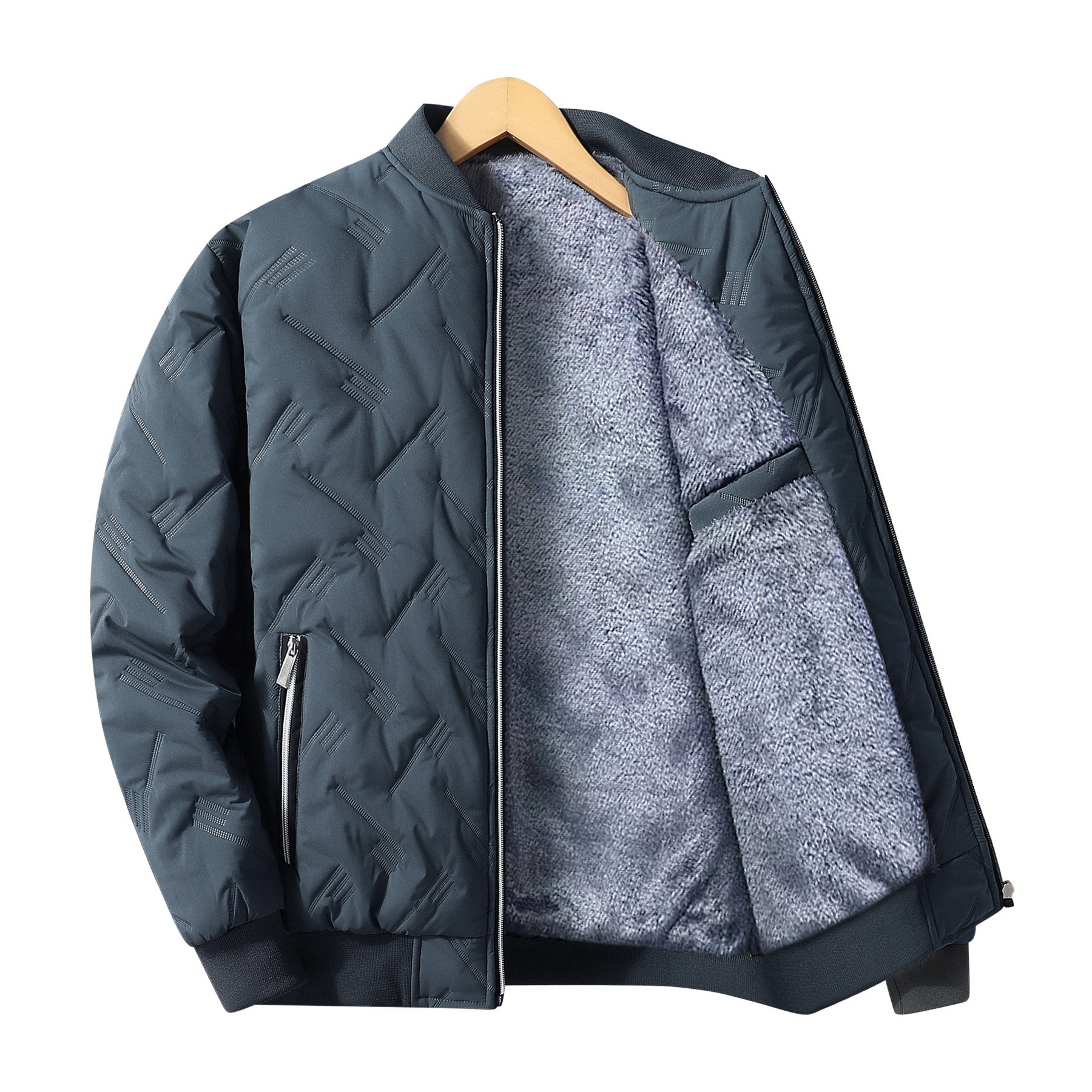 

Men's Casual Warm Quilted Jacket With Zipper Pockets, Windproof Baseball Collar Jacket For Fall Winter