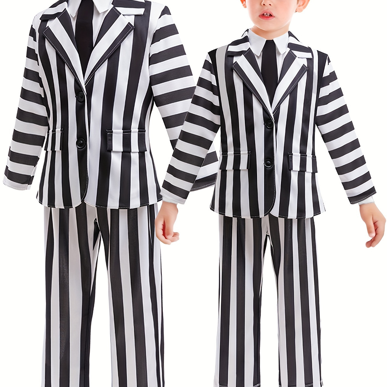 

Kids' Spooky Costume Set - Black & White Striped Tuxedo With Suit Jacket, Shirt, And Pants For & Movie Parties