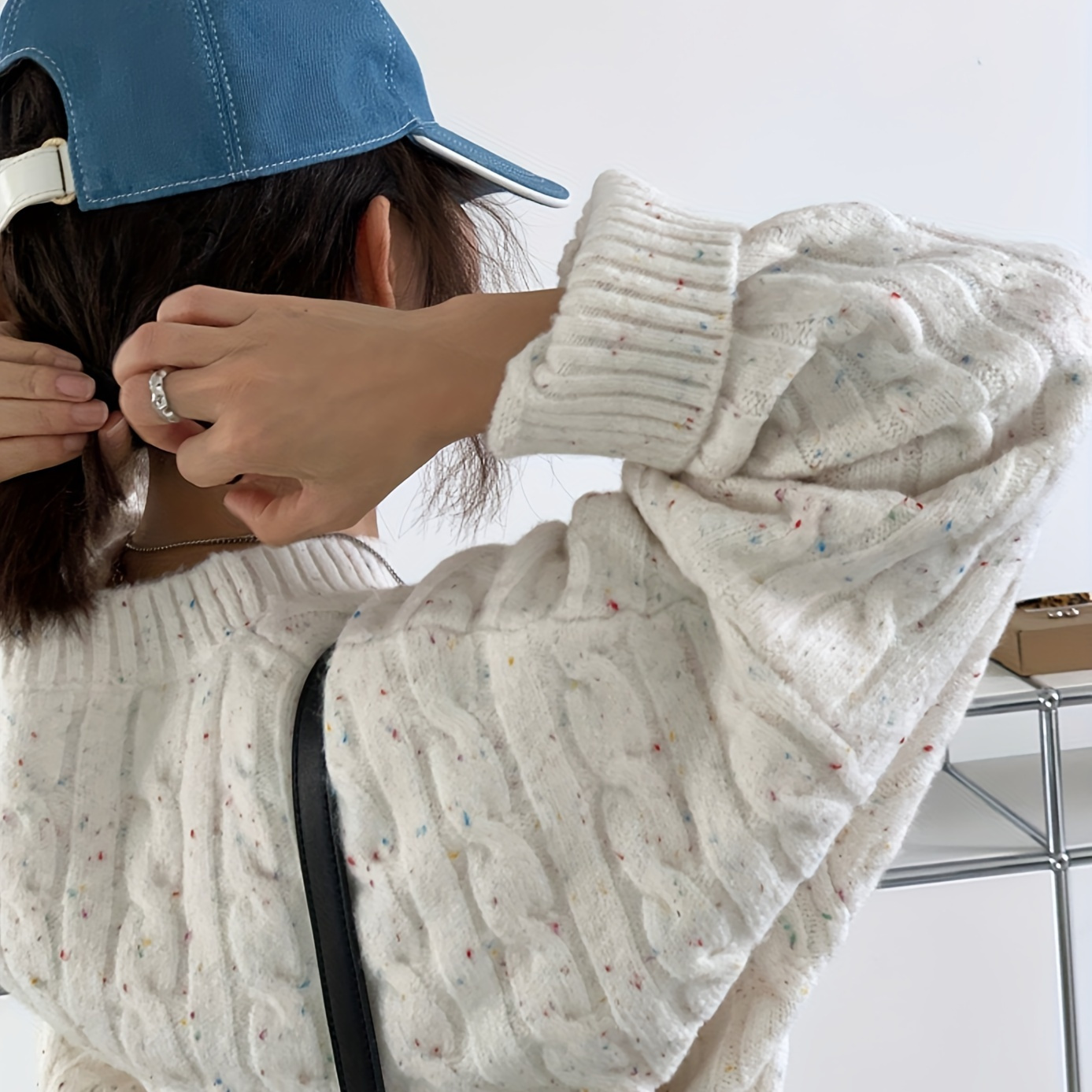 

Pull à manches longues en tricot côtelé, pull décontracté à col rond pour l'hiver et l'automne, vêtements pour femmes