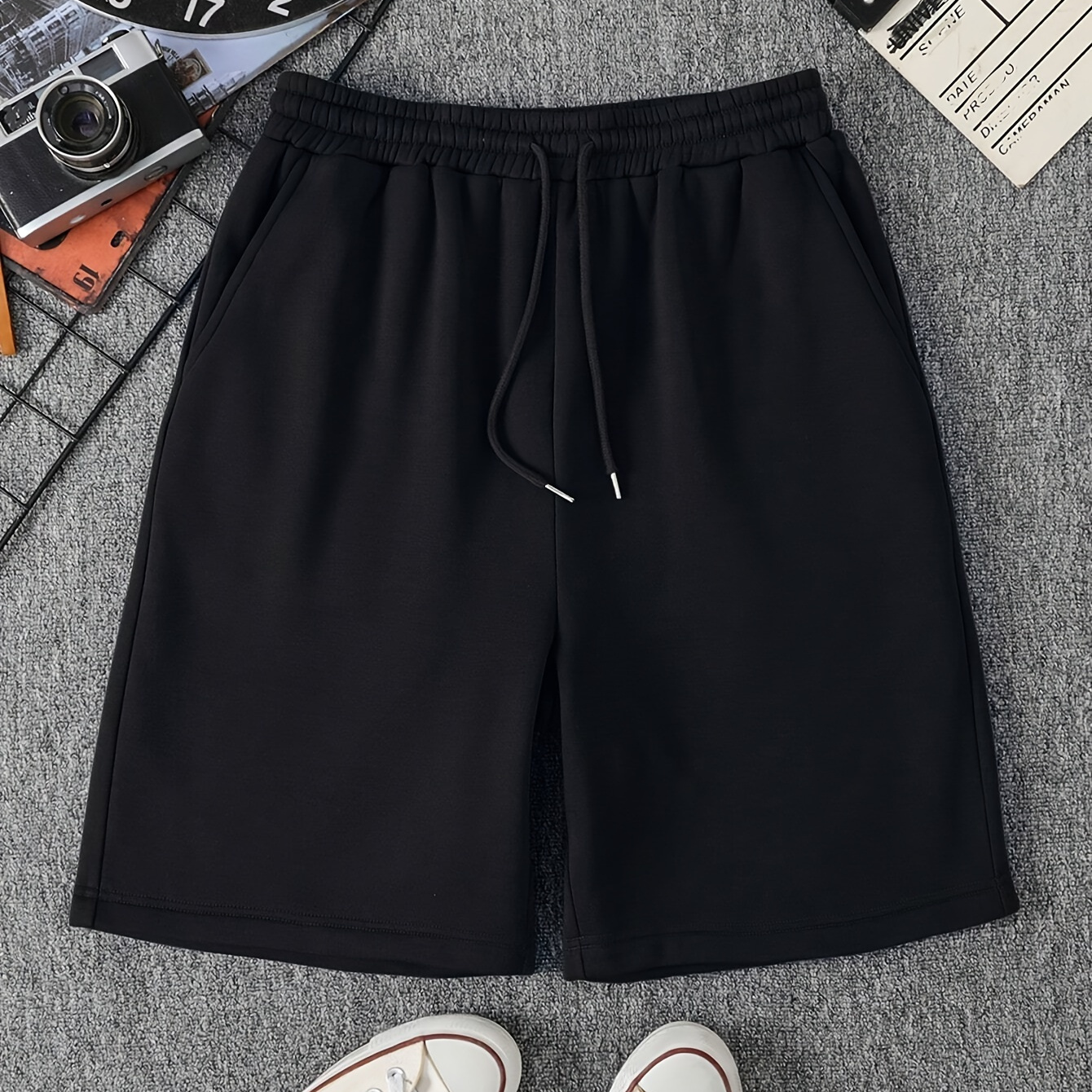 

Men's Solid Slightly Stretch Elastic Waist Drawstring Shorts For Summer Casual Daily Wear