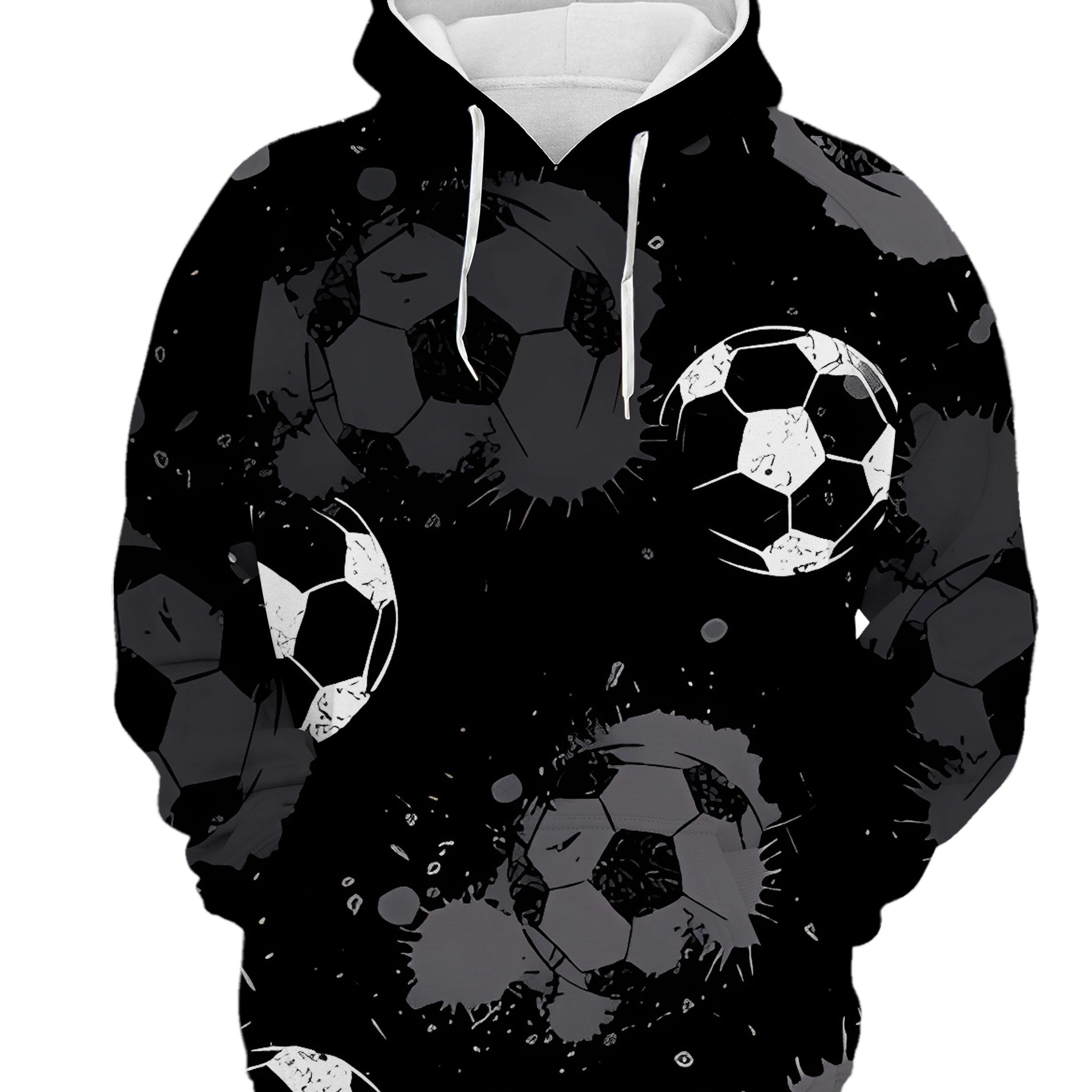 

Men's 3d Soccer Ball Pattern Print Hooded Sweatshirt With Drawstring Design, Men's Pullover Tops For Autumn And Winter