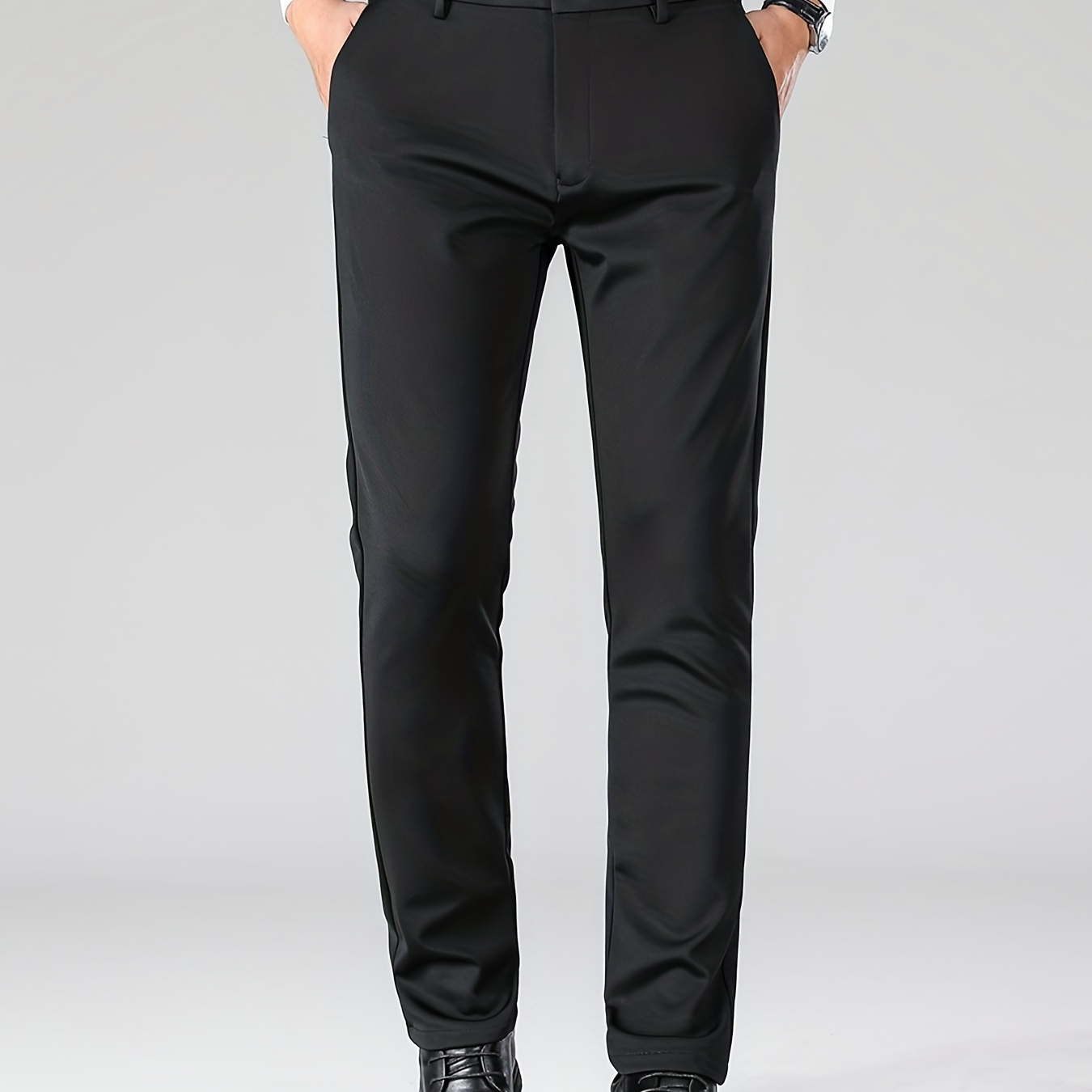 Men's Highly Stretch Business Pants, Straight Leg Wrinkle-resistant Business Trousers Mens Formal Trousers