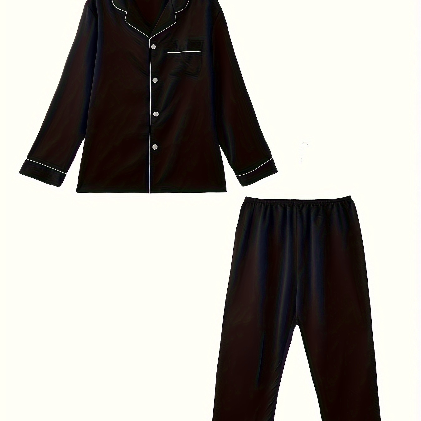 

2 Pcs Men's Simple Solid V-neck Long Sleeve & Trousers Pajama Set, Comfortable & Skin-friendly Style Pajamas For Men's Cozy Loungewear