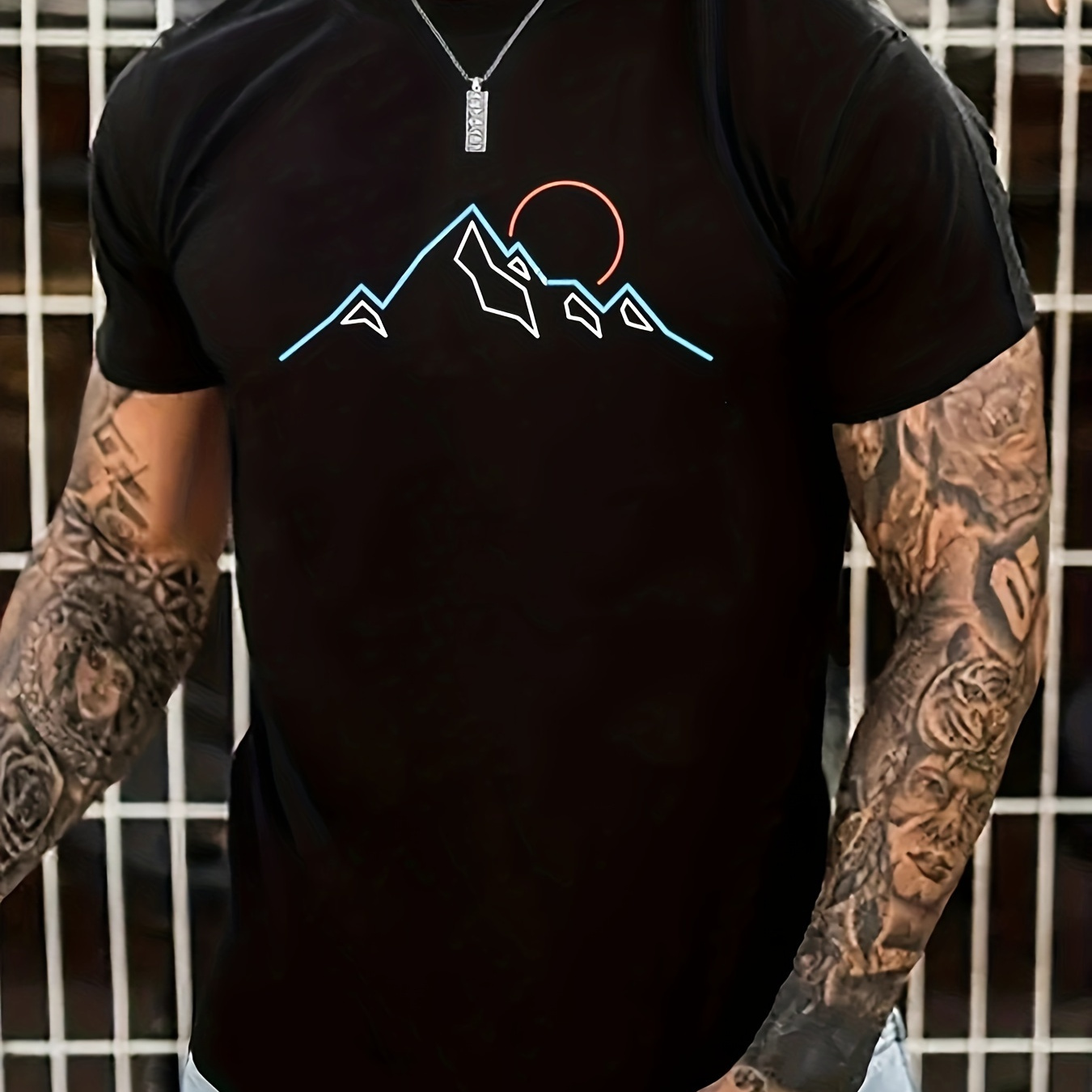 

Mountain Graphic Men's Short Sleeve T-shirt, Comfy Stretchy Trendy Tees For Summer, Casual Daily Style Fashion Clothing