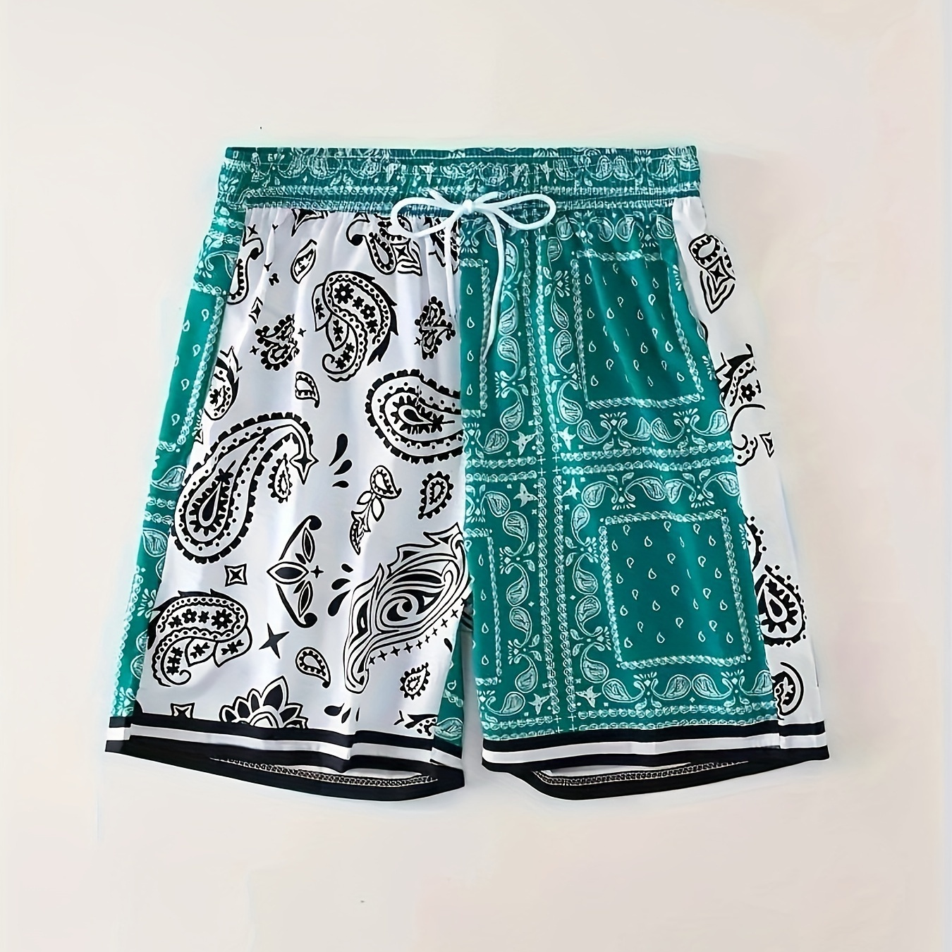 

Paisley Pattern Active Shorts, Men's Casual Street Style Stretch Waist Drawstring Beach Shorts