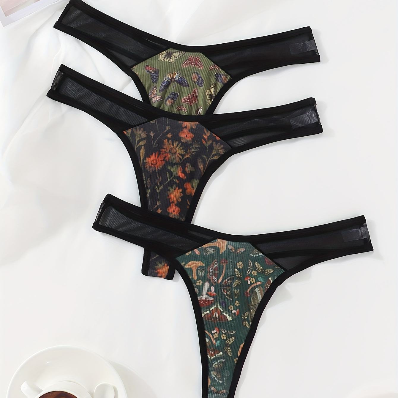 

3pcs Floral Print Seamless Low Waist Thongs, Sexy Comfy Breathable Stretchy Intimates Panties, Women's Lingerie & Underwear