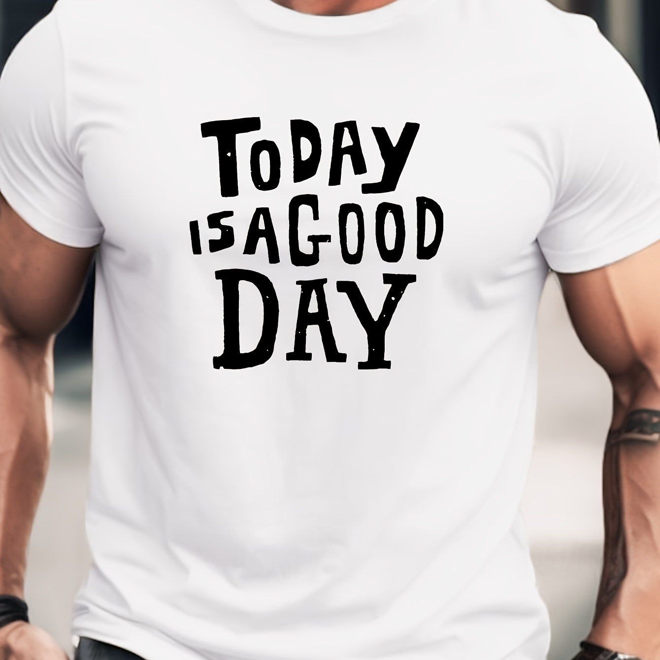 

Today Is A Good Day Print T-shirt, Stylish And Breathable Street , Simple Comfy Cotton Top, Casual Crew Neck Short Sleeve T-shirt For Summer