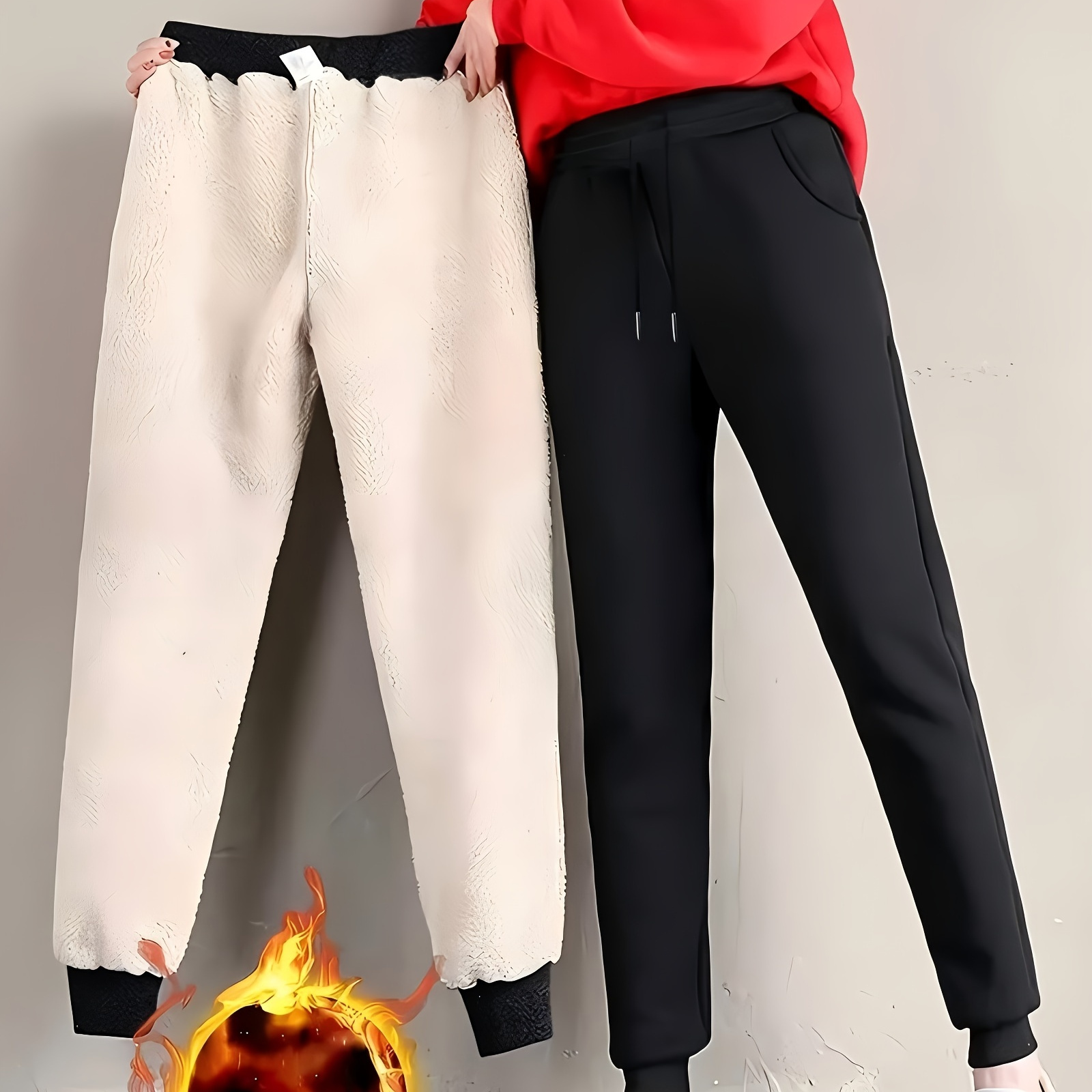 

Ladies' Autumn And Winter Thickened And Warm Sports Jogging Pants, Solid Color Plush Drawstring Sports Pants, Essential For Ladies' Autumn And Winter Outdoor Sports And Leisure Activities